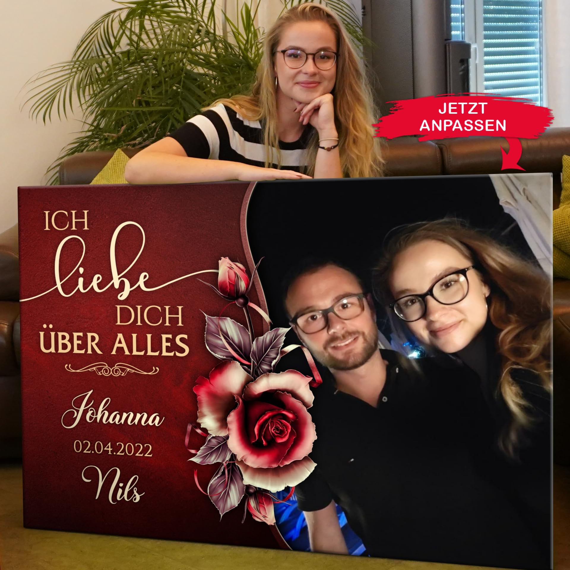 Liebesleinwand Das sind wir Fotoleinwand: Ich Dein, Du mein | Leinwandbildmit Foto, Namen und Datum | Wandbild gestalten | Jahrestag Geschenk für Frau Freundin Mann Freund