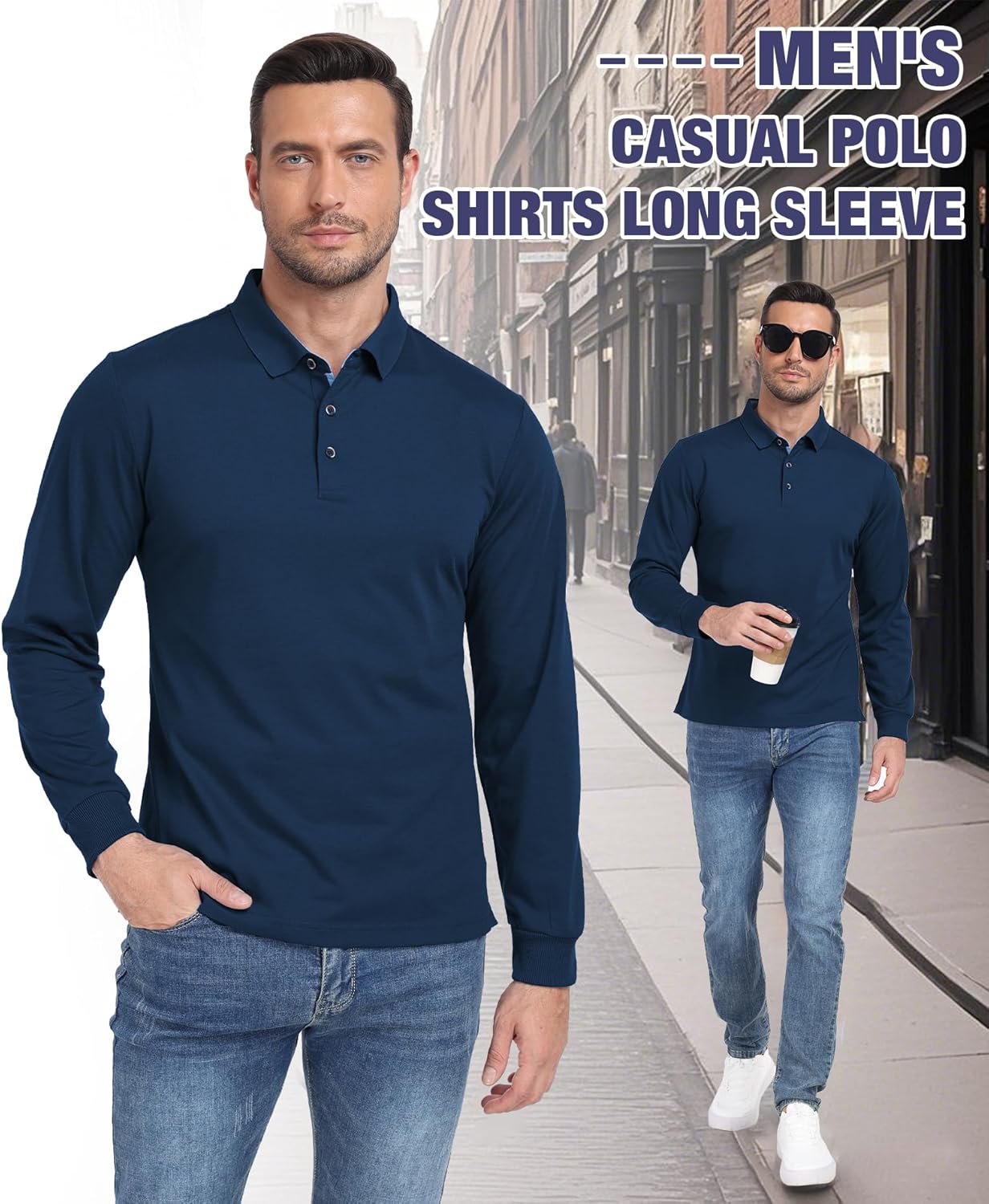 Polo Shirts for Men Long Sleeve Moisture Wicking Golf Polos Casual Travel Performance Collar Shirts - Image 5