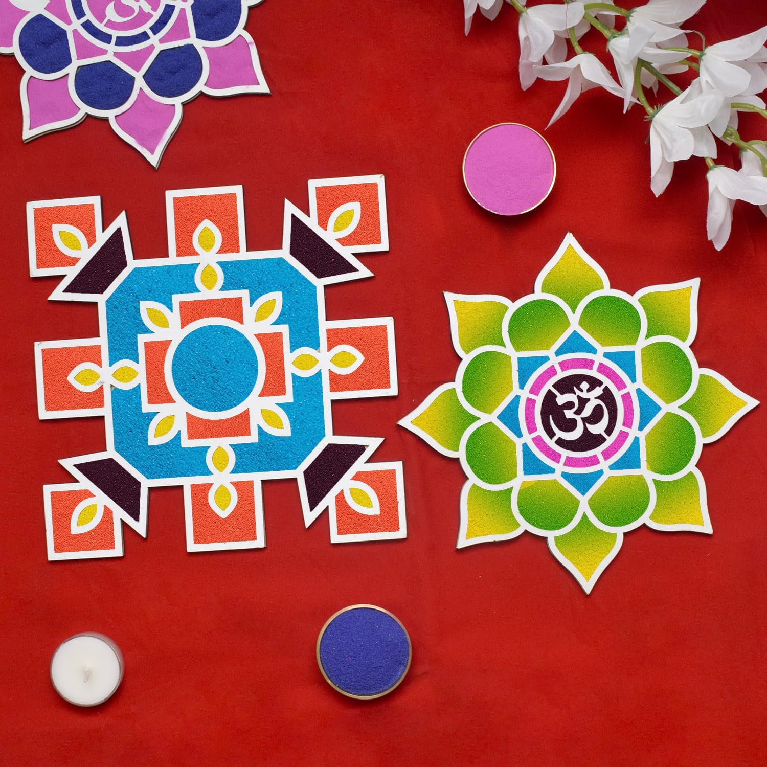 Satvik Set of 6 Rangoli (8 inches) Stencil for Decor DIY Craft Reusable Rangoli Pallets Templates for Floor Table Just Fill with Rangoli Atta or Grains for Navratri Pongal Pooja Mandir (Design-1)