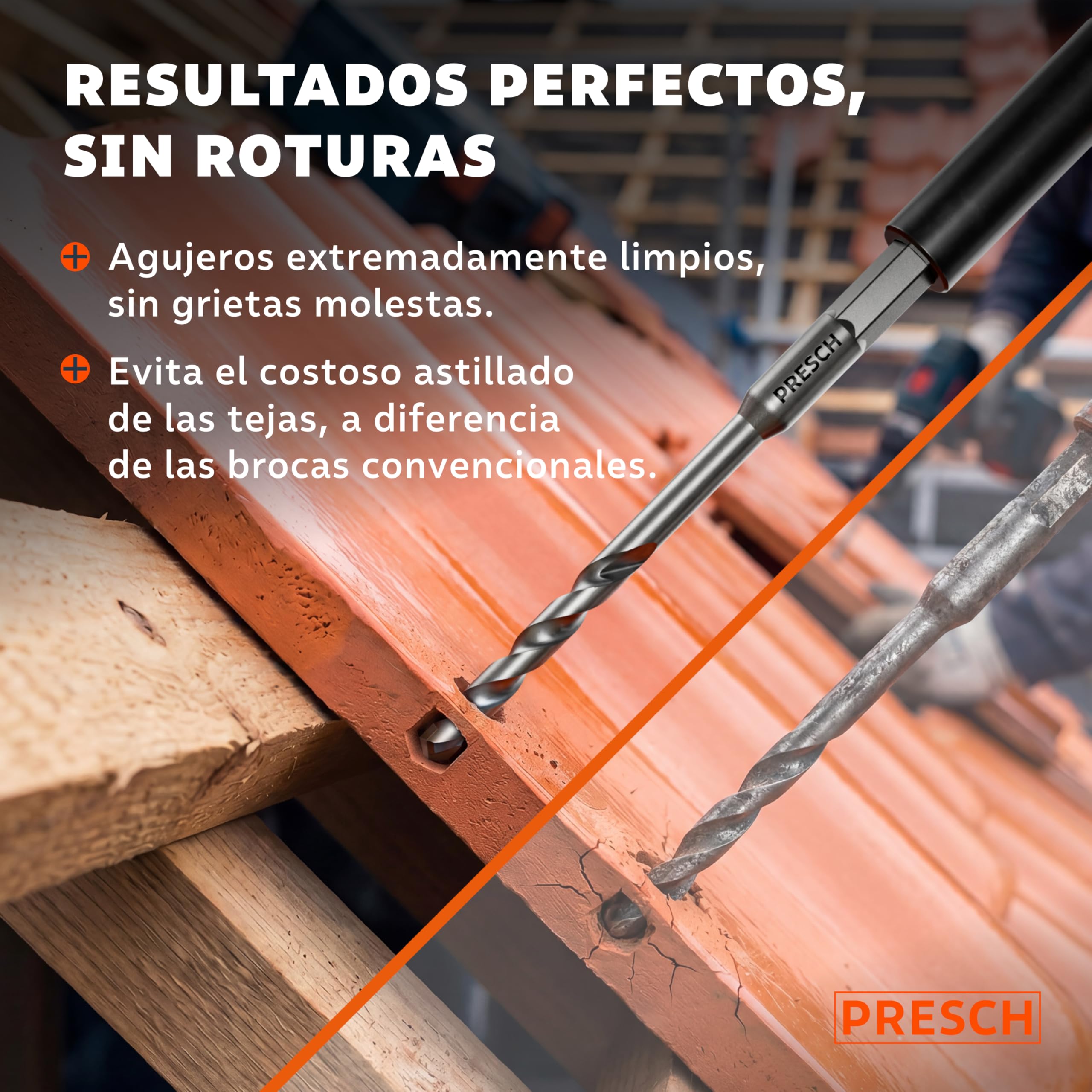 PRESCH Broca para tejas 5mm (10 uds.) – Perforaciones limpias en tejas duras - Broca azulejo con vástago hexagonal y punta de carburo – Juego de brocas para azulejos, cerámica, piedra y granito