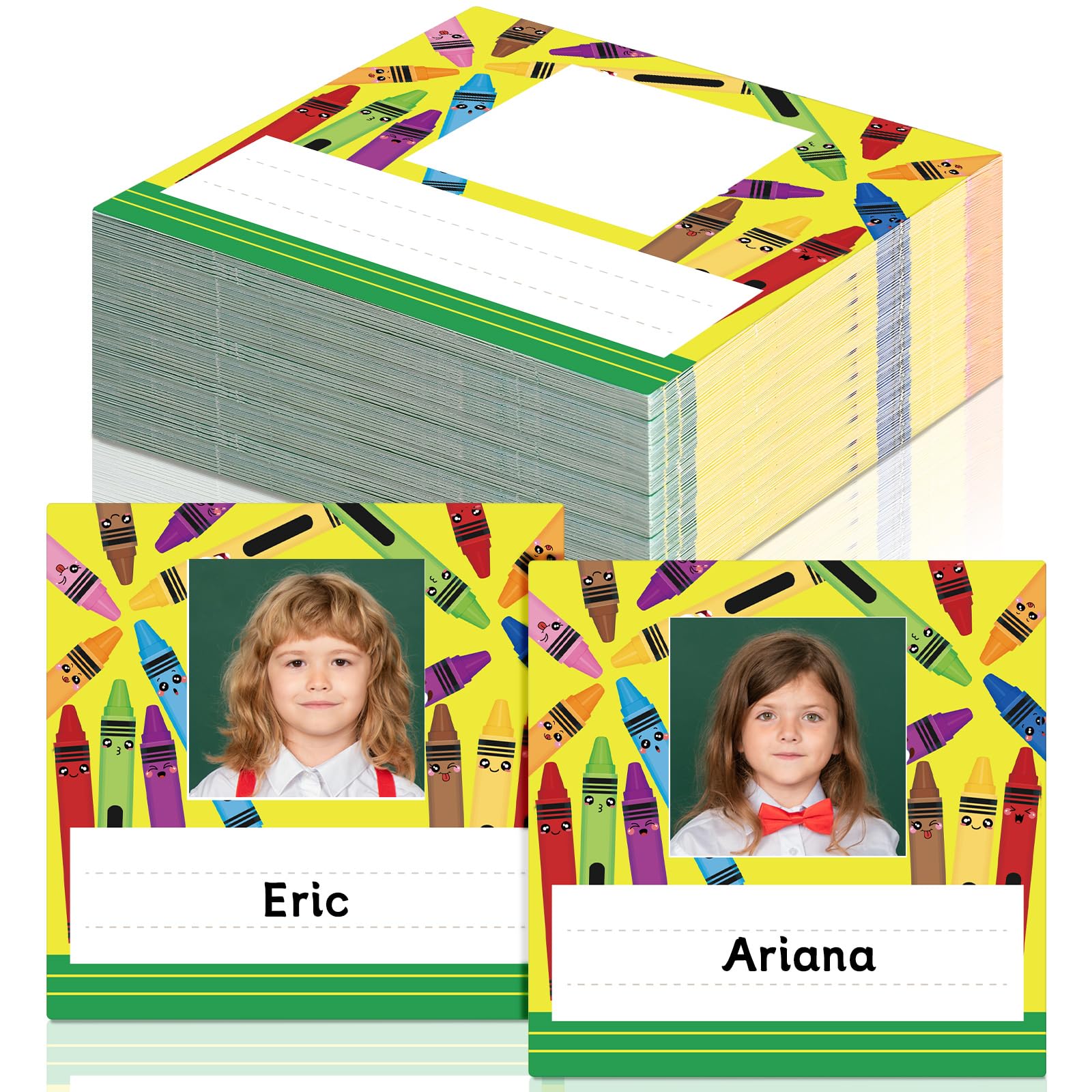 Affrolling 60 Pcs Crayon Name Tags for Classroom with Photo Space Kids Photo Nameplates for Desk Cubbies Name Tags Labels Colorful Back to School