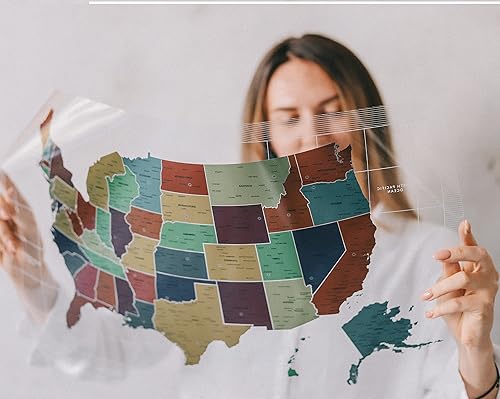 Miniatura 3 de Mapa flexible transparente de EE. UU. - Nueva tecnología Delux Scrartch-off - 16 x 24 pulgadas - Mapa de viaje regrabable de Estados Unidos - Hecho