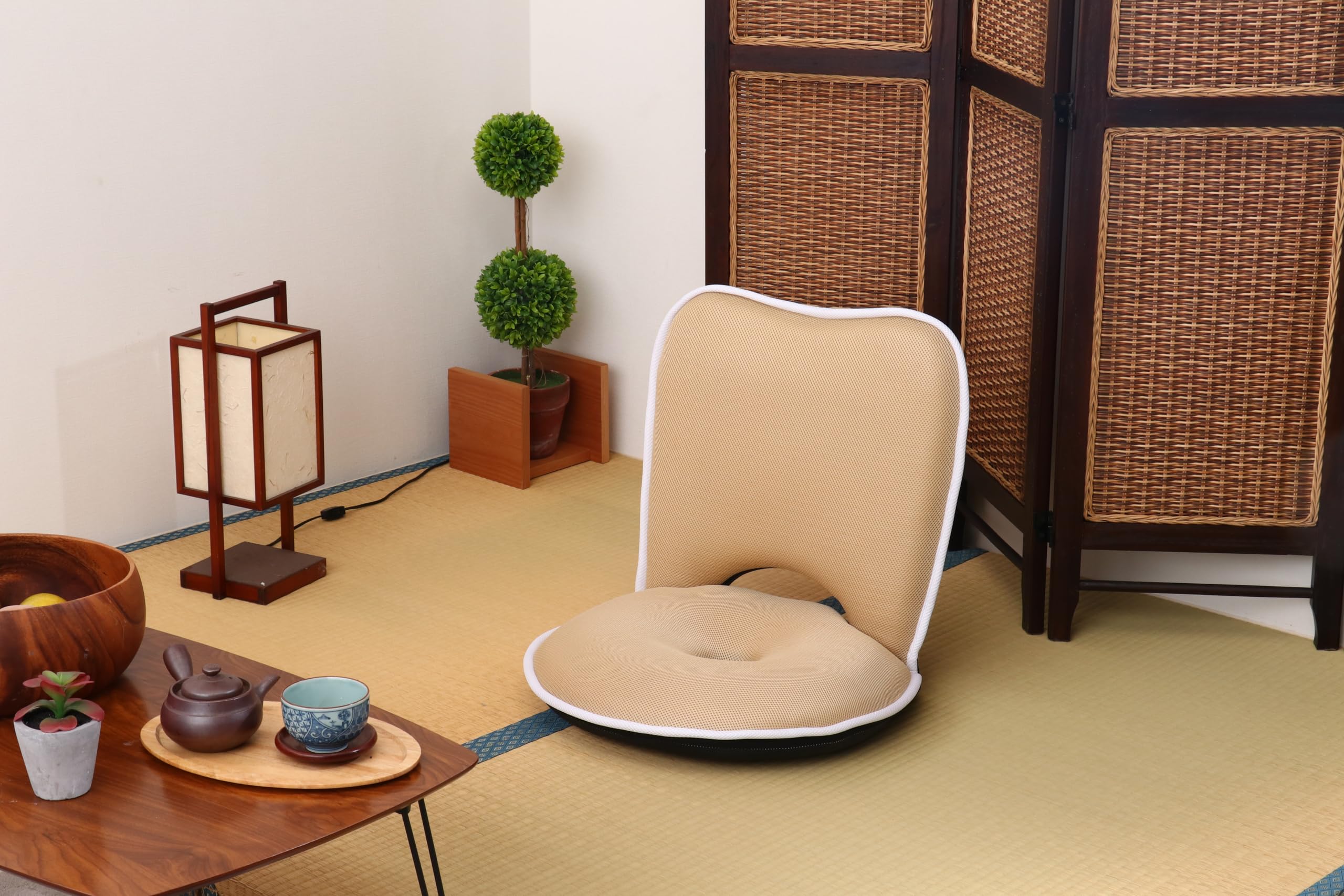 Amazon｜不二貿易 座椅子 幅50×奥行55×高さ10cm メッシュアイボリー 低