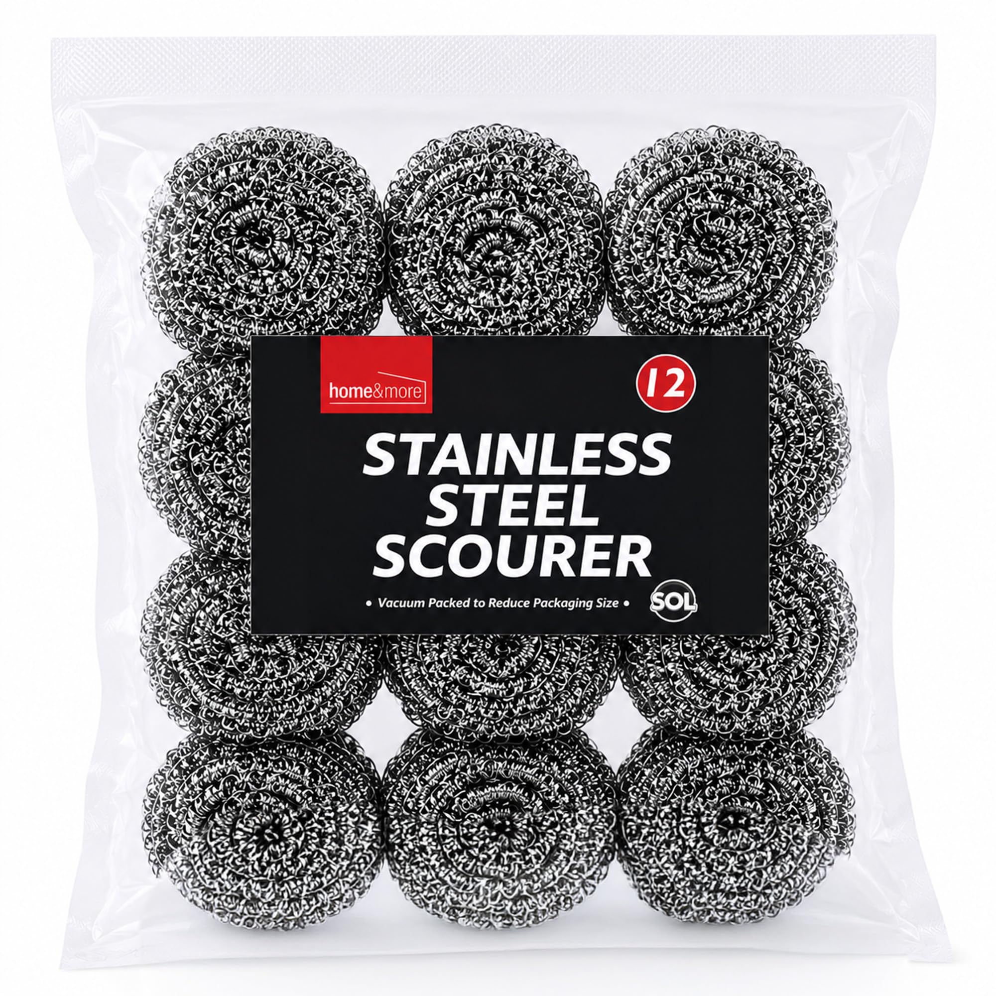 SOL 12pk Stainless Steel Scourer - Heavy Duty Metal Scourers 6cm