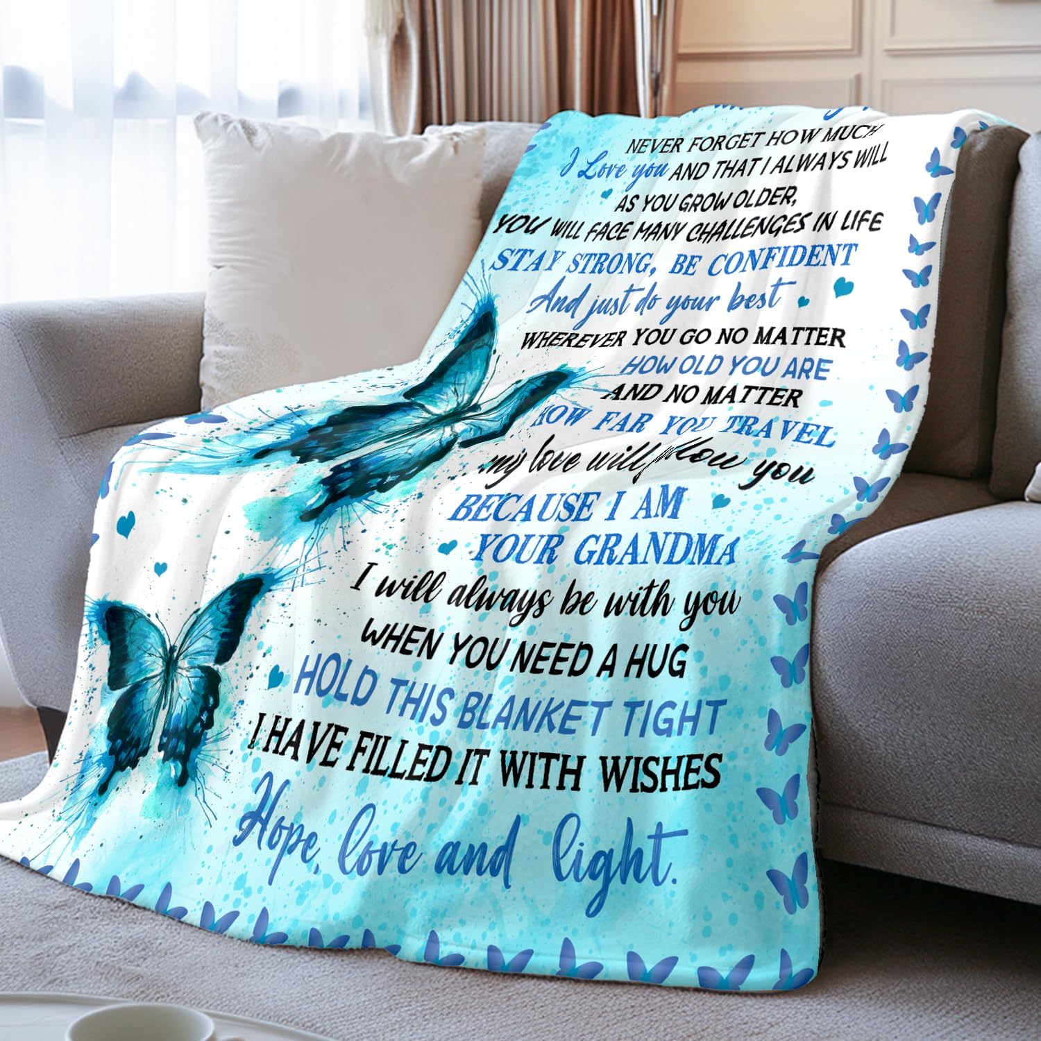 to My Granddaughter Gifts from Grandma Throw Blankets, Gift for Granddaughter Birthday Graduation Gifts Idea, Granddaughters Butterfly Flannel Soft Blanket Throw 50"x60" - Image 4