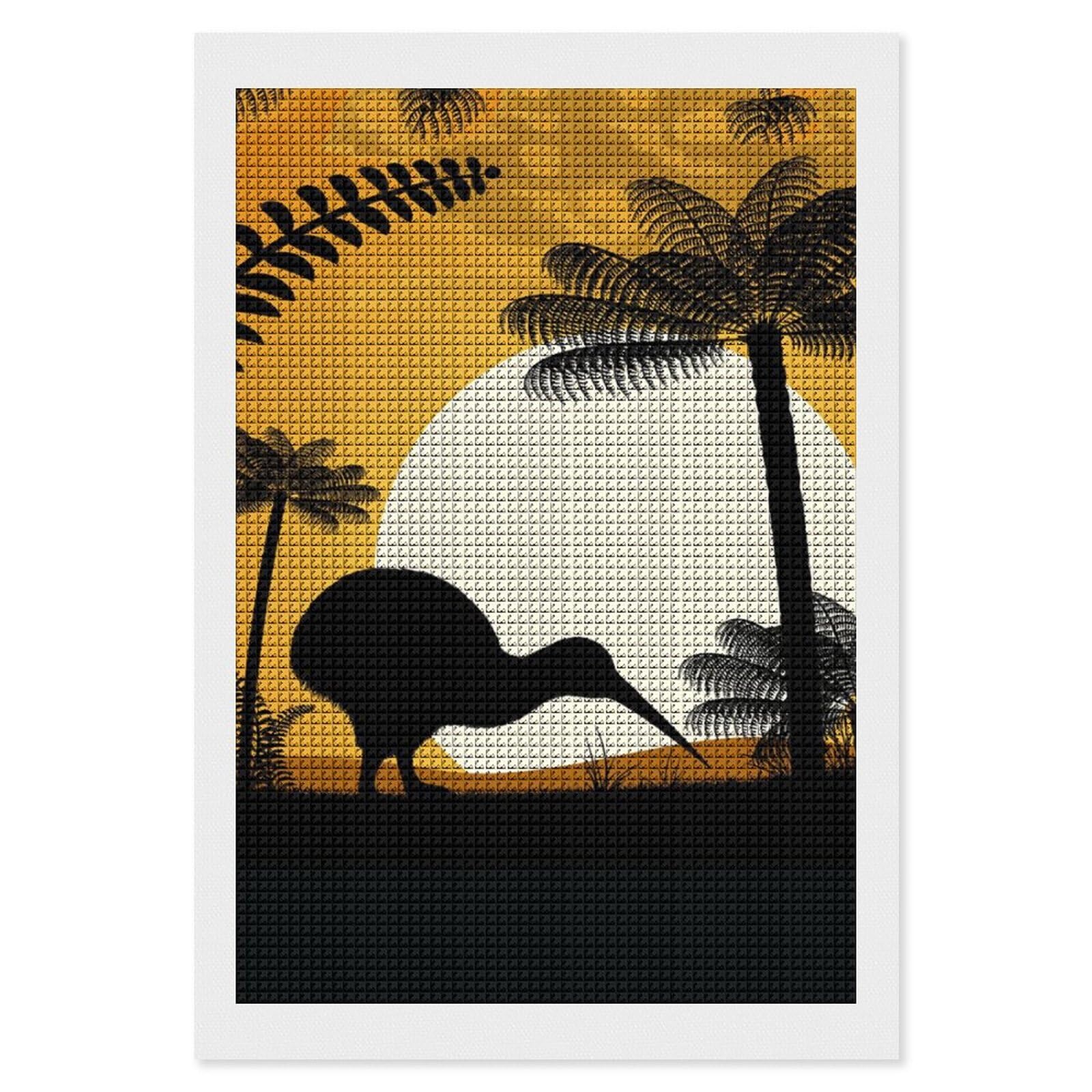 Kiwi Bird at Sunset Full Square Drill Diamond Art Painting Art Kits Home Wall Decor Crafts Gifts for Adult Bedroom