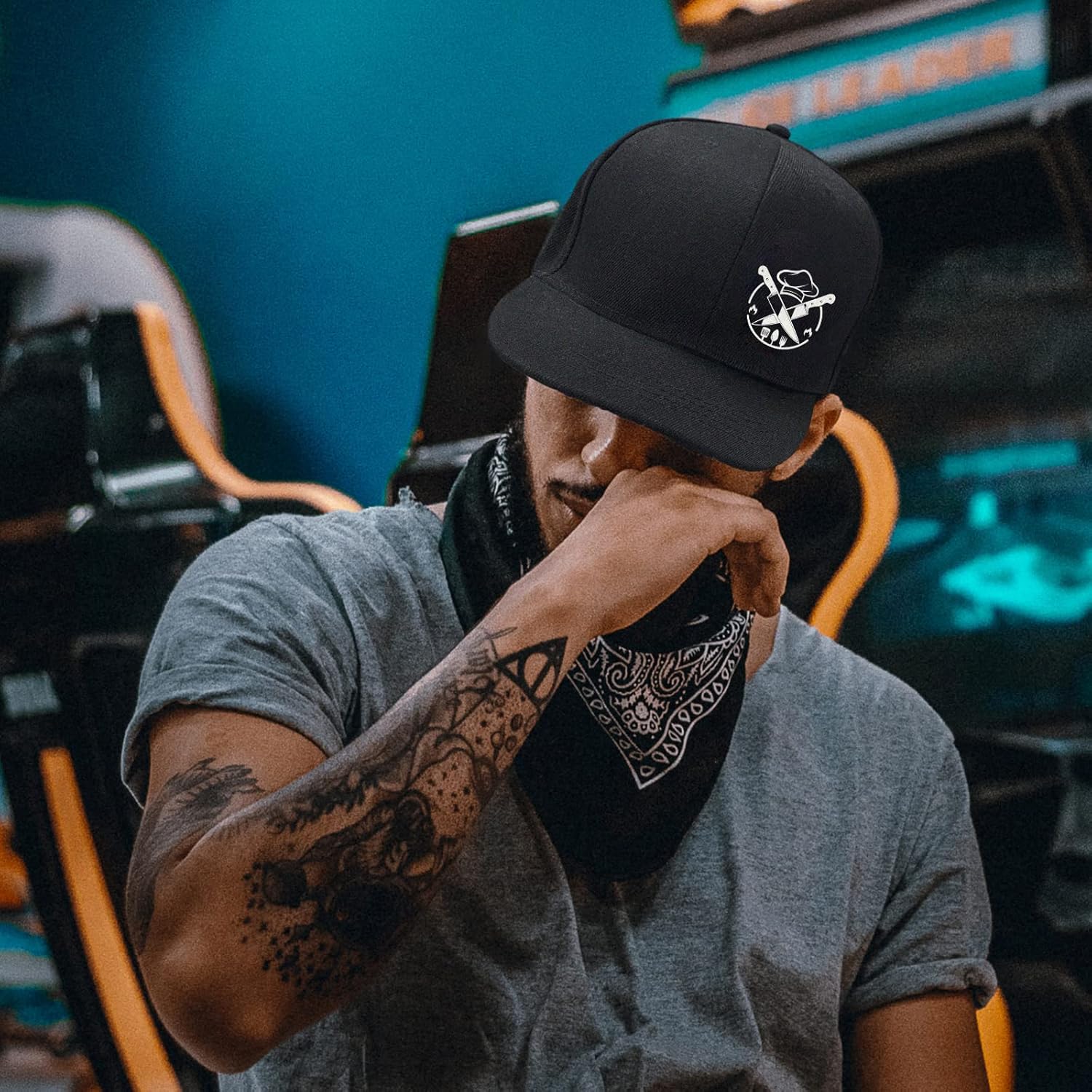 Snapback Hats for Men Flat Bill Black Mens Baseball Cap Brim Snap Back Adjustable - Image 6