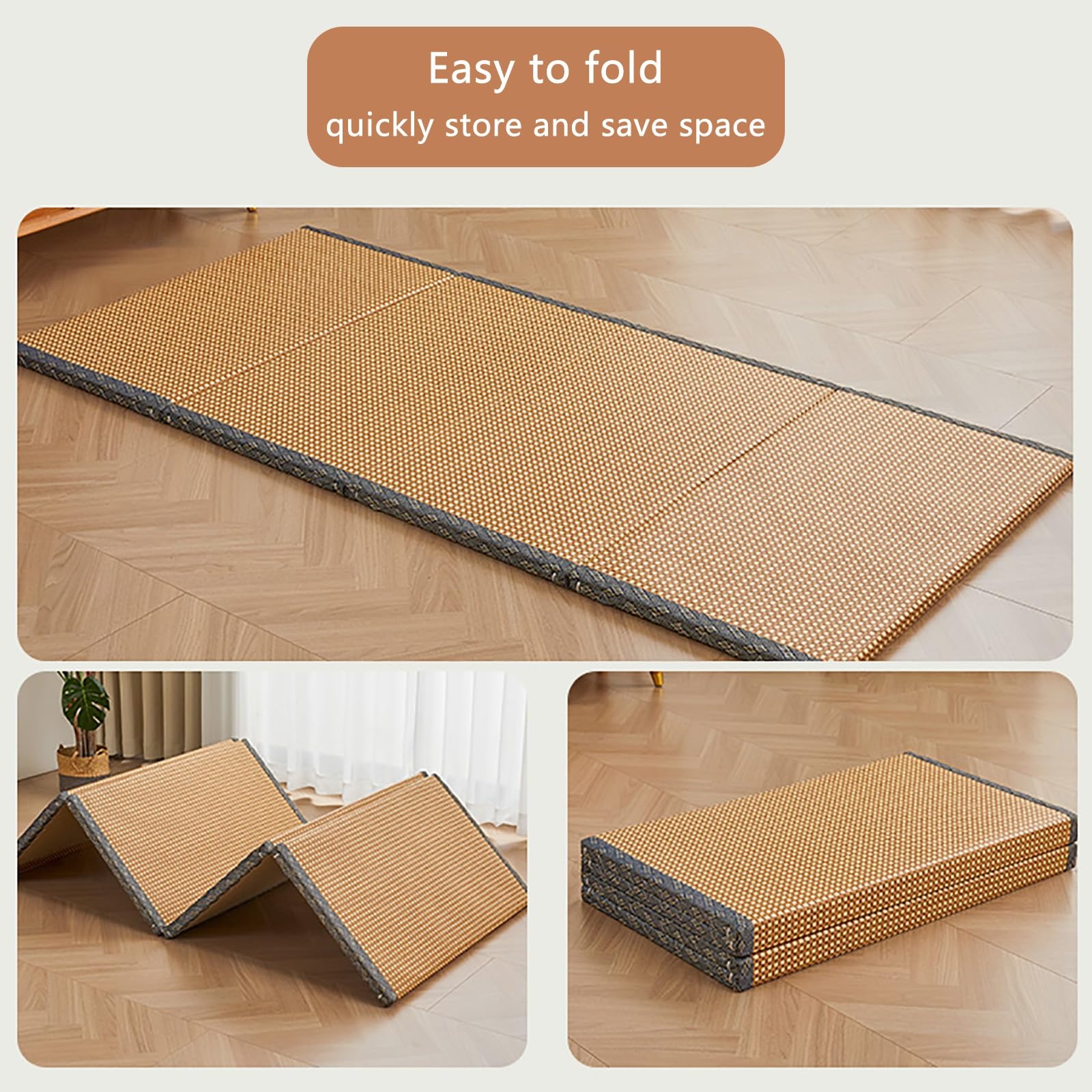 Japanische Tatami Matte Klappmatratze 5cm Dick Futon Matratze Kühl Atmungsaktiv 60x180x5cm Gray+Wood