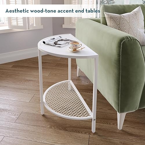 Miniatura 22 de SAYGOER Mesa auxiliar pequeña de 19.7 pulgadas, mesa auxiliar de media luna para sala de estar, dormitorio, 2 niveles de 18.7 x 10.4 pulgadas,