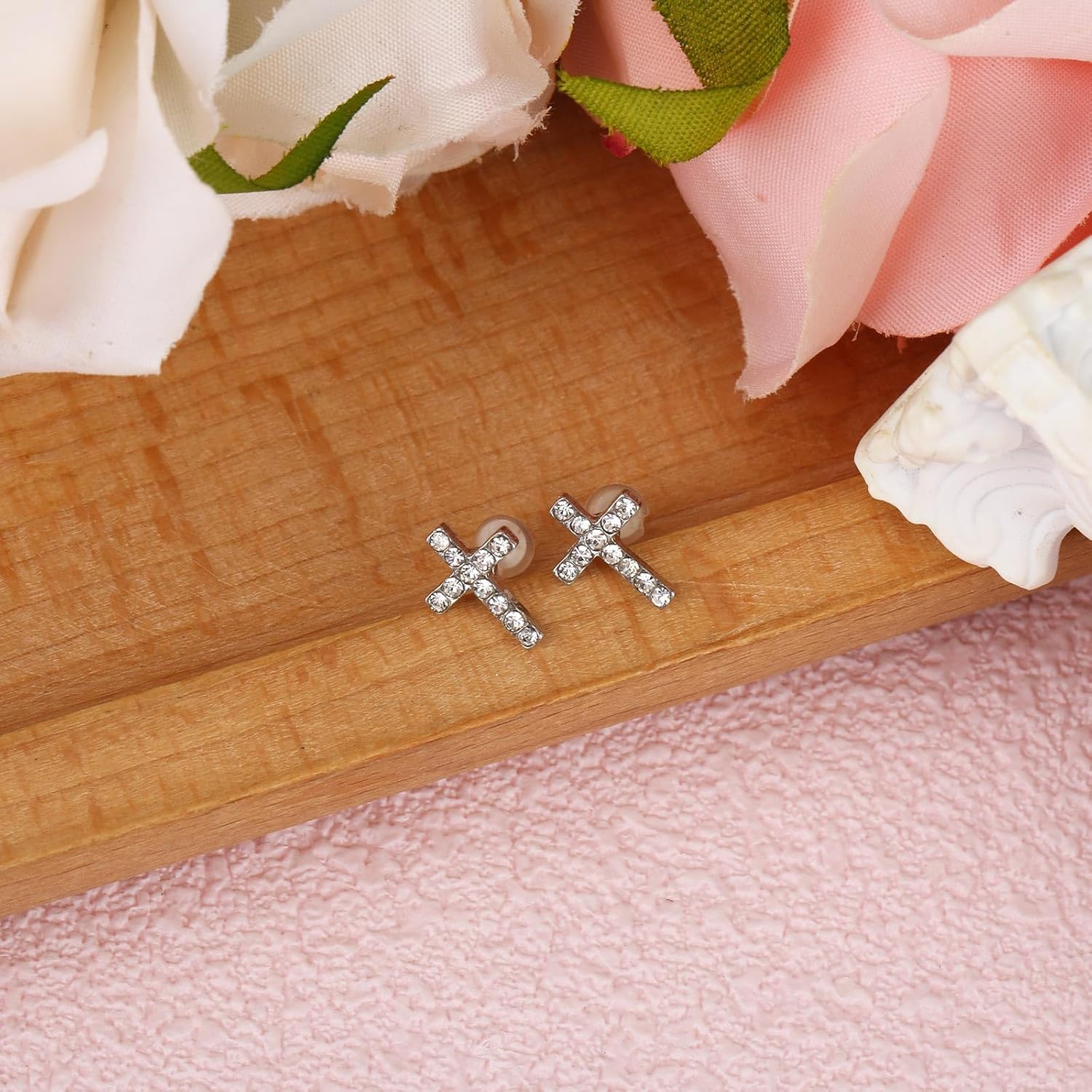 Cross Earrings, Cross Stud Earrings for Women with Customized Card Christian Religion Ear Small Stud Gift Stylish Silver Jewelry for Birthday Christmas - Image 4