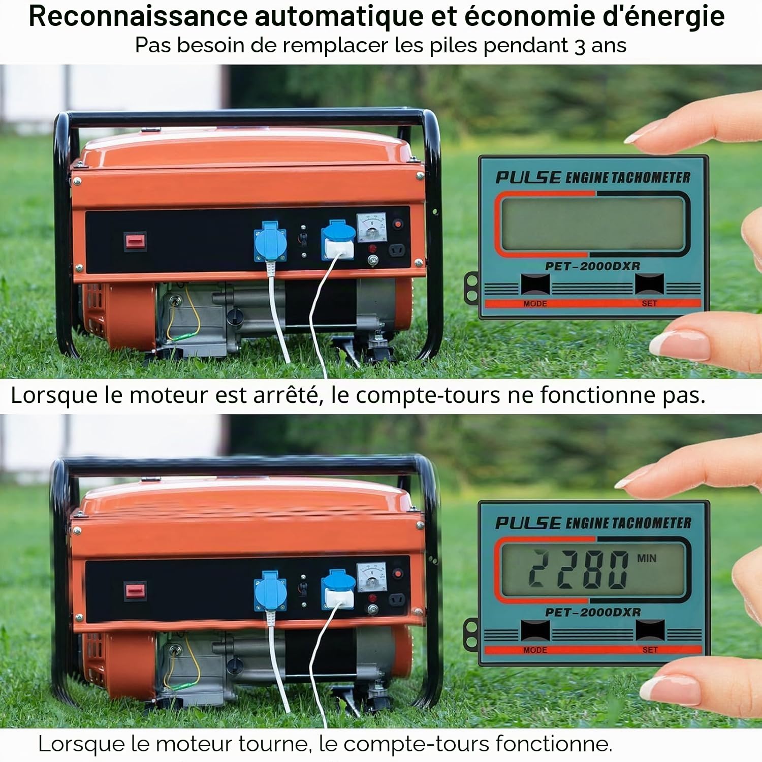 Tachymètre Numérique Tronçonneuse Tachymètre Sans Fil Inductif,Compte-Tour Moto 2/4 temps,Moteur Rappel De Maintenance Outil pour Tondeuse À Gazon ZTR, Générateur De Tracteur, Marine, VTT, Motoneige