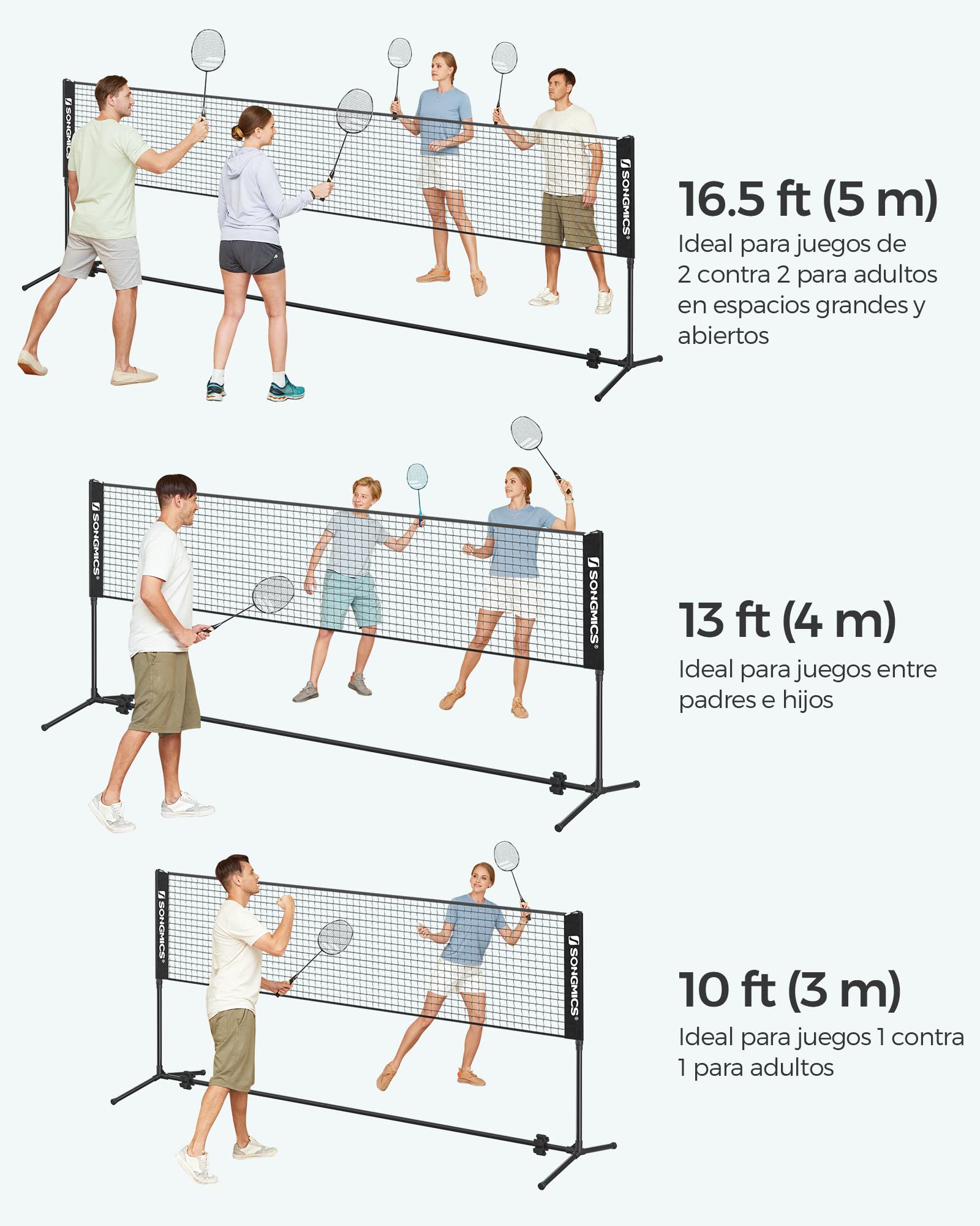 SONGMICS Red de bádminton de 3 m, Voleibol, Altura Ajustable, Juego Portátil