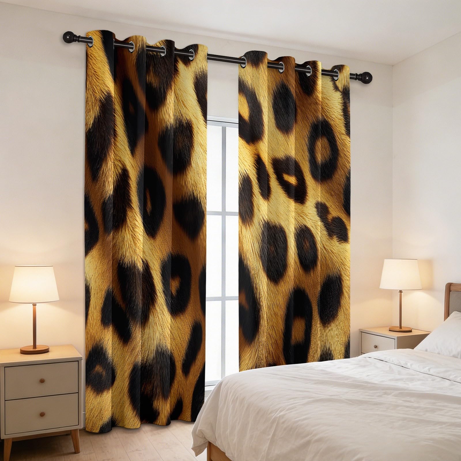 Leopard Print Animal Gift Curtains for New House 140 x 245 cm Yellow - Eleganckie i praktyczne zasłony zaciemniające, zestaw 2 paneli, idealny na ślub, urodziny lub przeprowadzkę