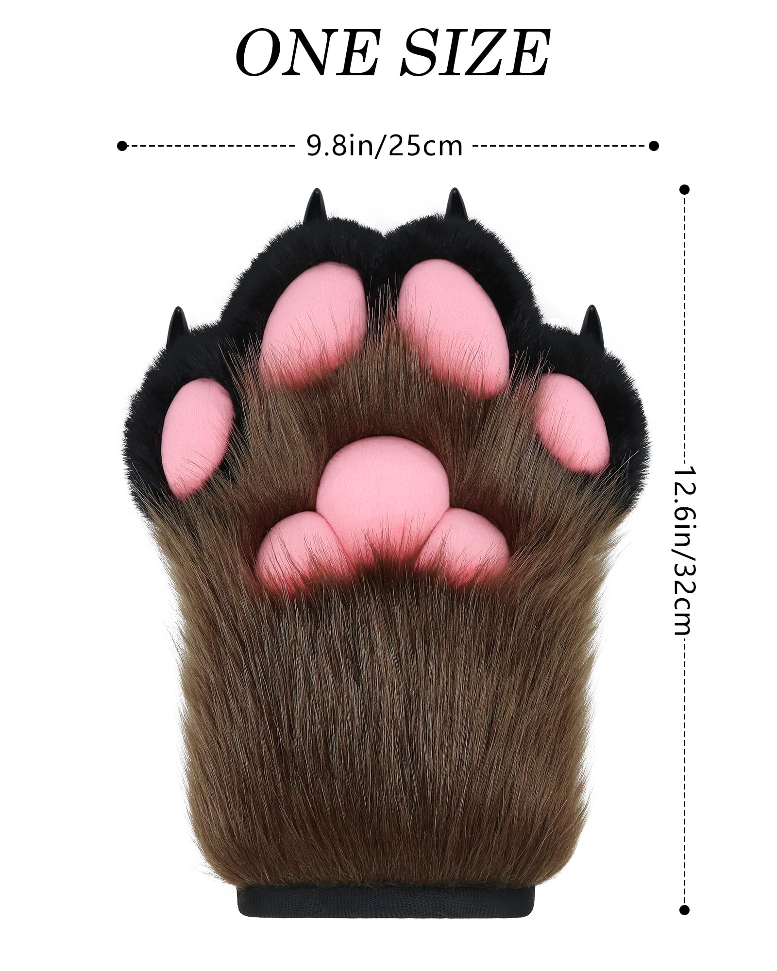 BNLIDES Cosplay Fursuit Paw Gloves Fur Claw Gloves Built-in Whistle Decompression Toy Costume Party Accessories for Adults Coffee-Black - Image 4