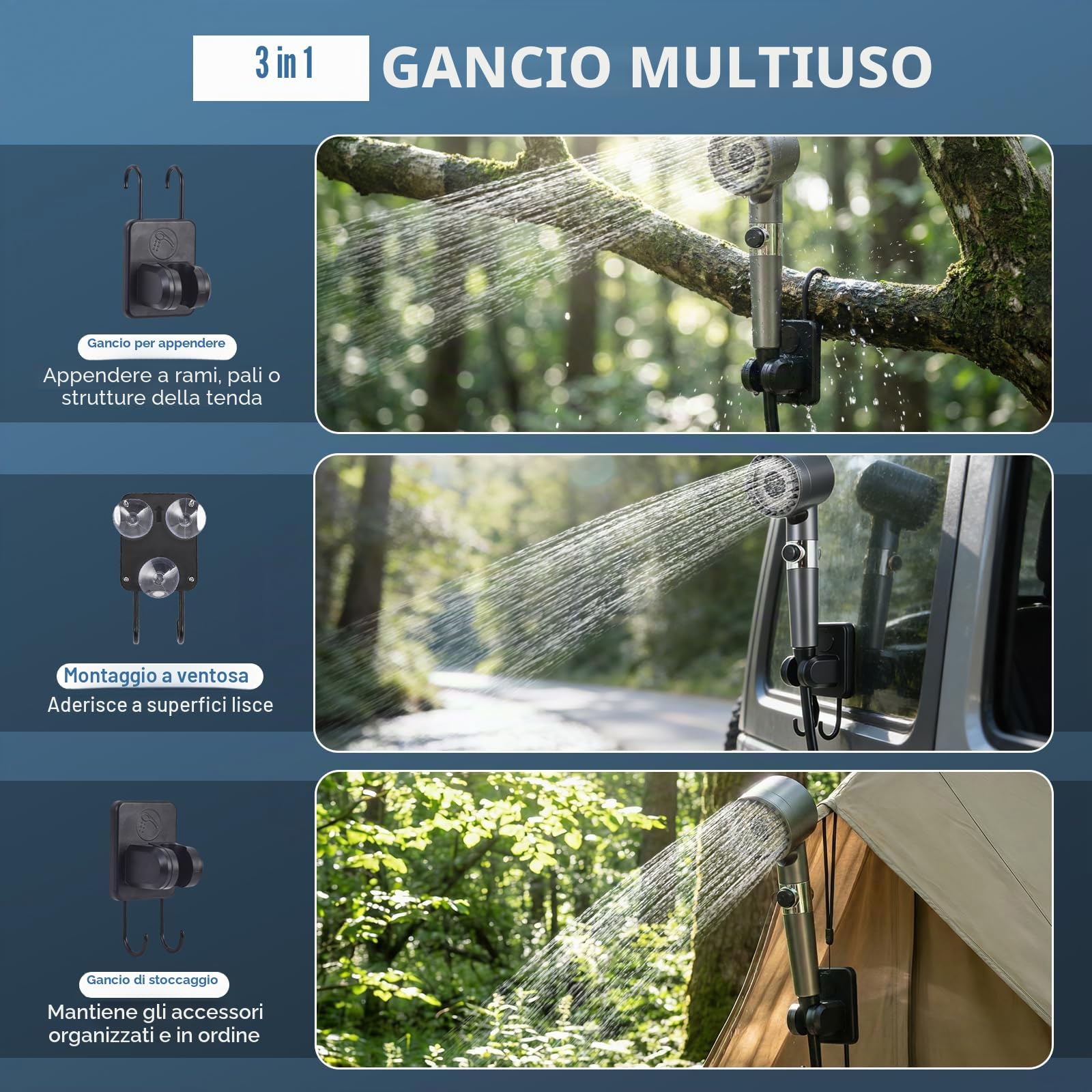 Doccia Da Campeggio, Con Secchio Pieghevole 20L, 8000 Mah Doccia Ricaricabile Portatile, Impermeabile Ipx7, Con Display Digitale Intelligente Per Spiaggia Giardino Lavaggio Auto (No riscaldatore)