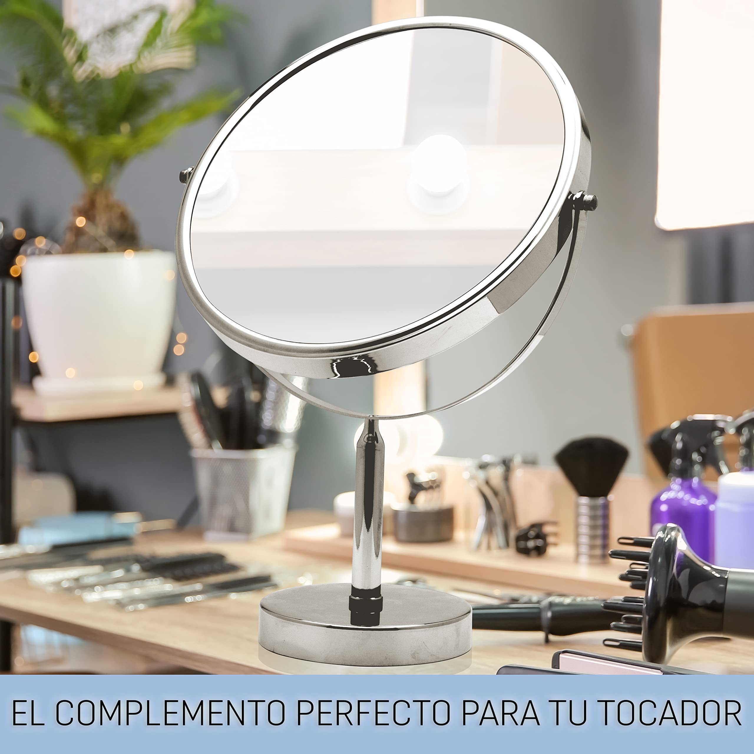 Mirrorvana Espejo Extra Grande de Maquillaje con Aumento 3X/1X de Doble Cara - Espejo de Mesa con rotación de 360° sin luz para baño y tocador - 43 cm x 28 cm