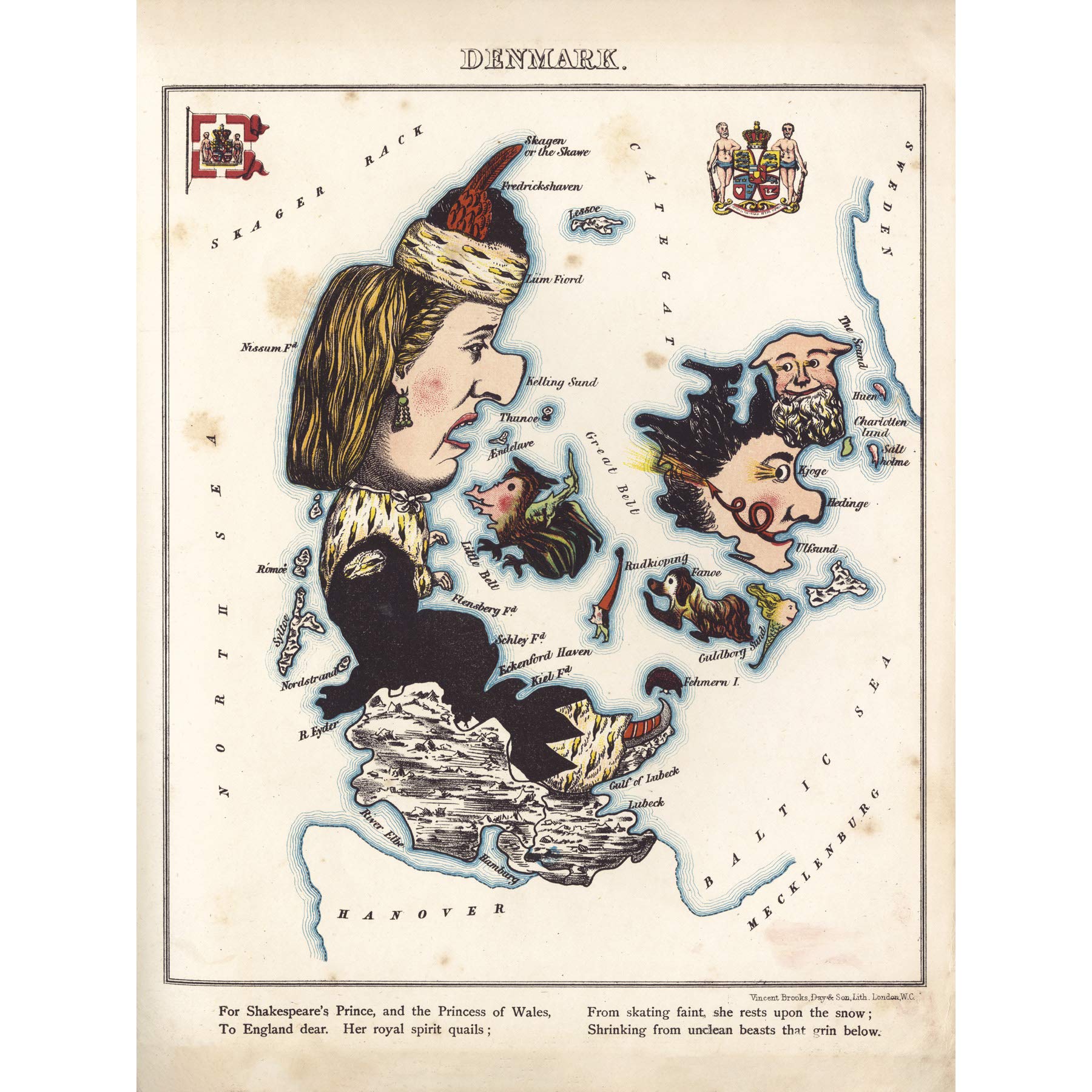Lancaster 1869 Pictorial Map Denmark Mythical Animals Extra Large XL Wall Art Poster Print