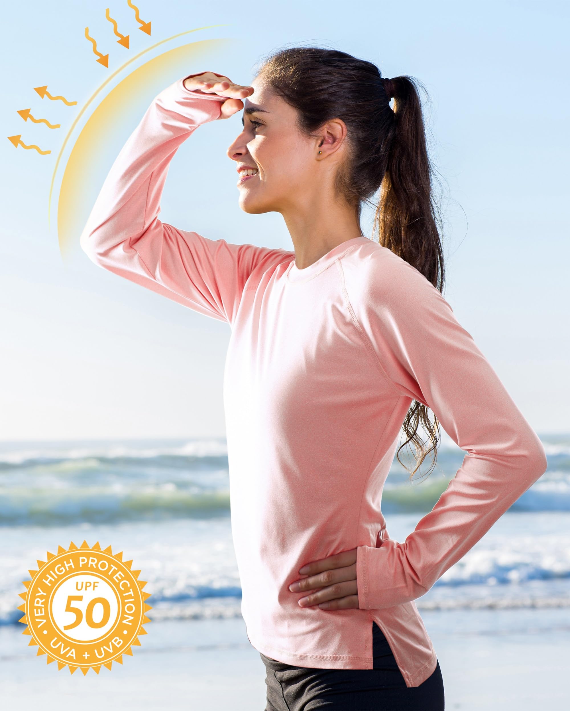 Maglietta da donna UPF 50+ a maniche lunghe con protezione solare UV Quick Dry Rash Guard da nuoto per attività all'aperto per pesca, corsa e allenamento