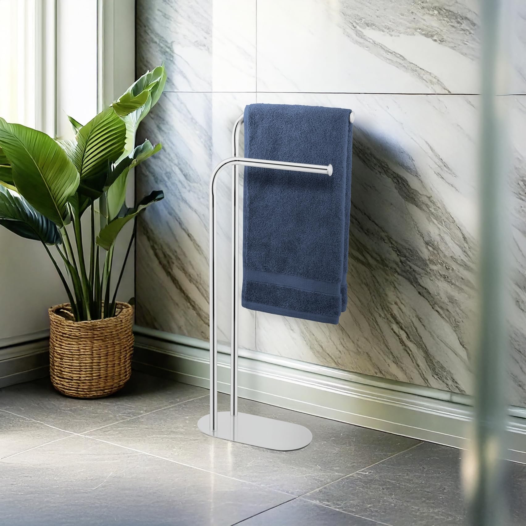 Porte-Serviettes Mod. Levante Support Serviette et Manteaux autoportant Design Salle de Bain en Acier Inoxydable 30x79x17 cm Argent Brillant