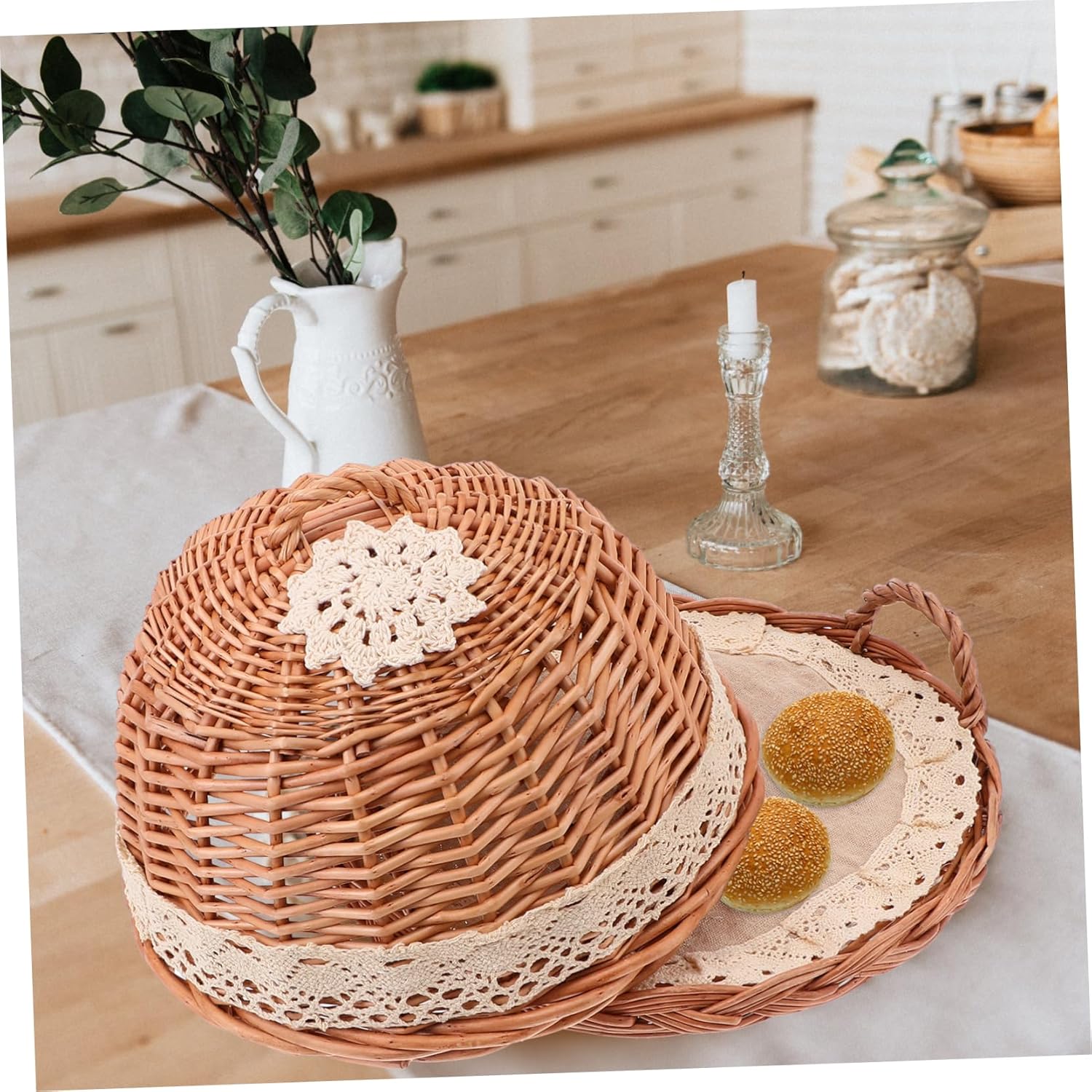 1Set Round Willow Woven Food Kitchen Accessory for Bbqs Picnics and Parties Protects Food Freshness Material Stylish Design