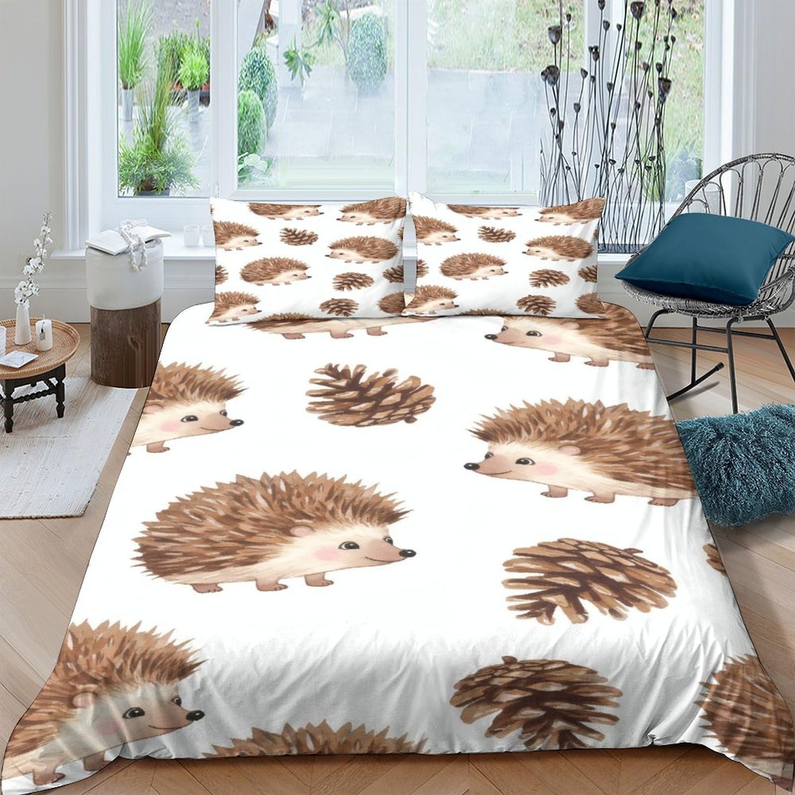 Ctjqhvkz Style-4 3D Printed Hedgehog Fitted Sheet Microfiber Soft Brown Pinecone Mattress Cover For Bedroom Decor Dorm Mattress Protection Single（135X200cm）