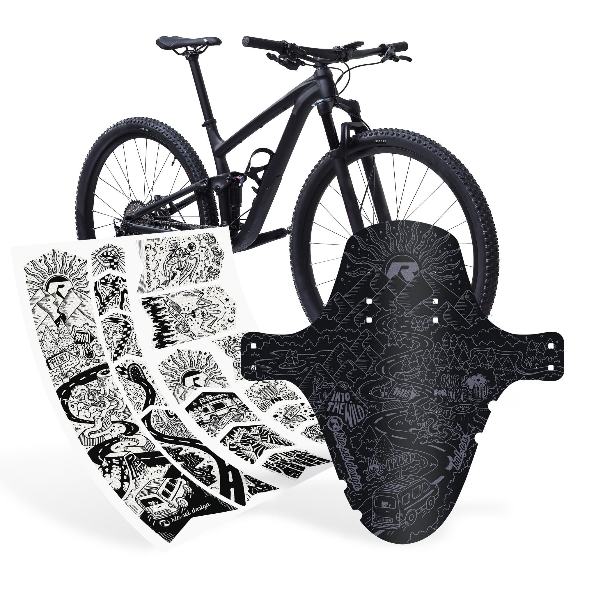 Riesel Design - MTB Fahrrad Set - Schutzblech vorn und Rahmenschutzfolie | Fahrrad Schutzblech inklusive Kabelbinder und extra robuste Schutzfolie für Ober-, Unter- und Sitzrohr