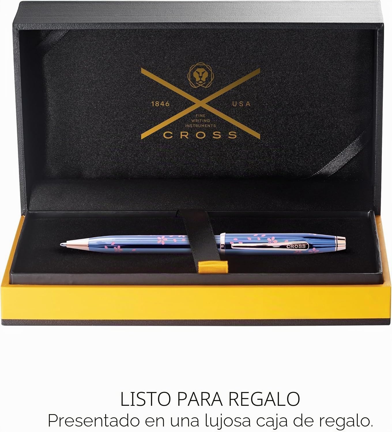 Cross Century II Cherry Blossom - Bolígrafo (trazos M, color de escritura: negro, mecanismo de giro, incluye caja de regalo), color azul translúcido, herrajes de acero inoxidable chapado en oro rosa