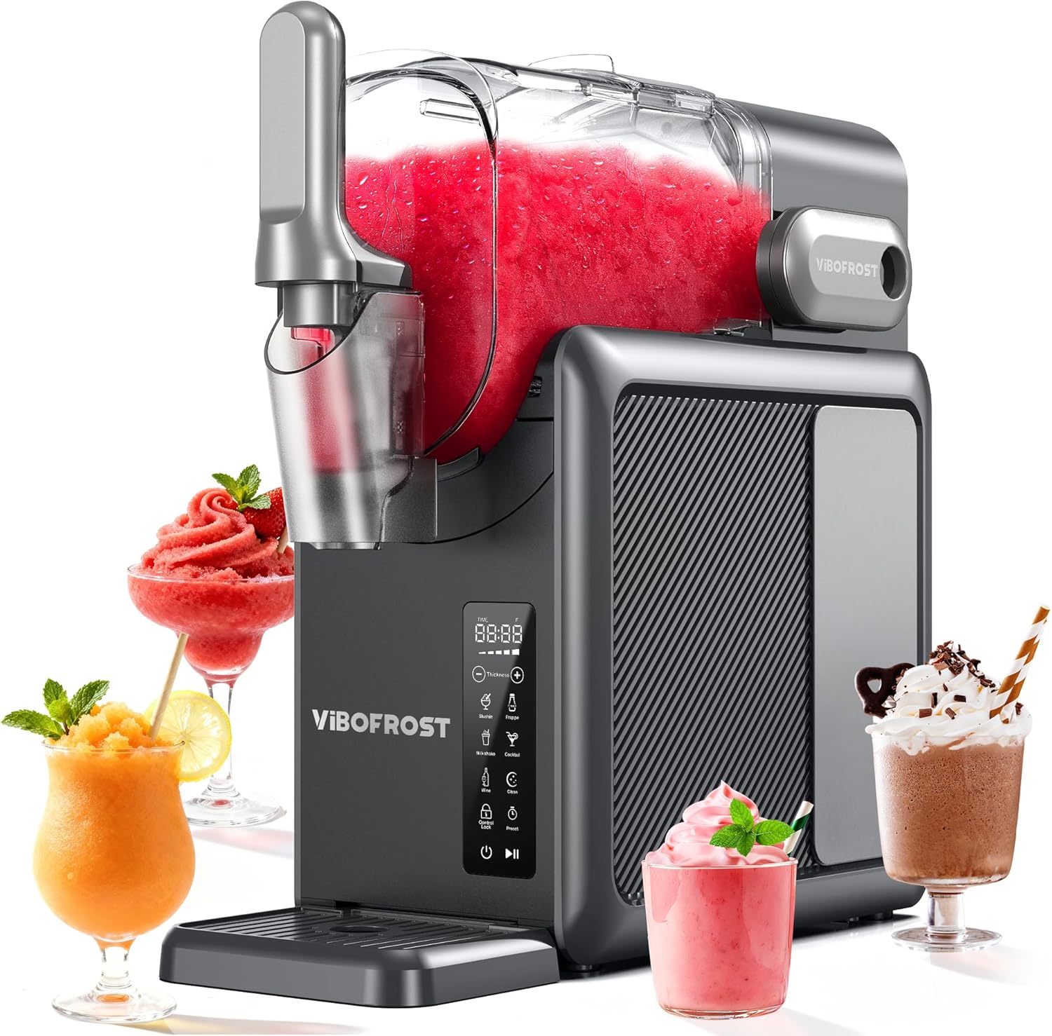 slushie machine for home, 88 oz frozen drink maker with timer & auto-fresh keep, smart display, self-cleaning, quiet operation, no ice needed, perfect for margaritas, frappés, milkshakes & more space grey