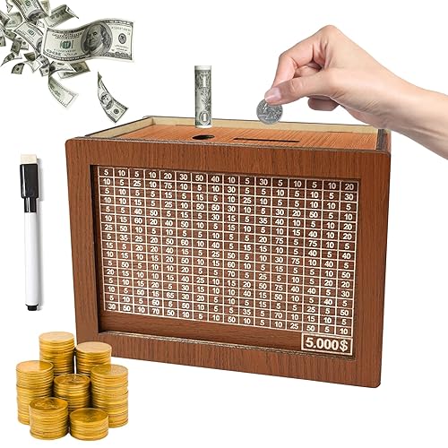 Caja de dinero con mostrador, caja de dinero de madera reutilizable retro para dinero, caja de dinero con números y garrapatas, para adultos y