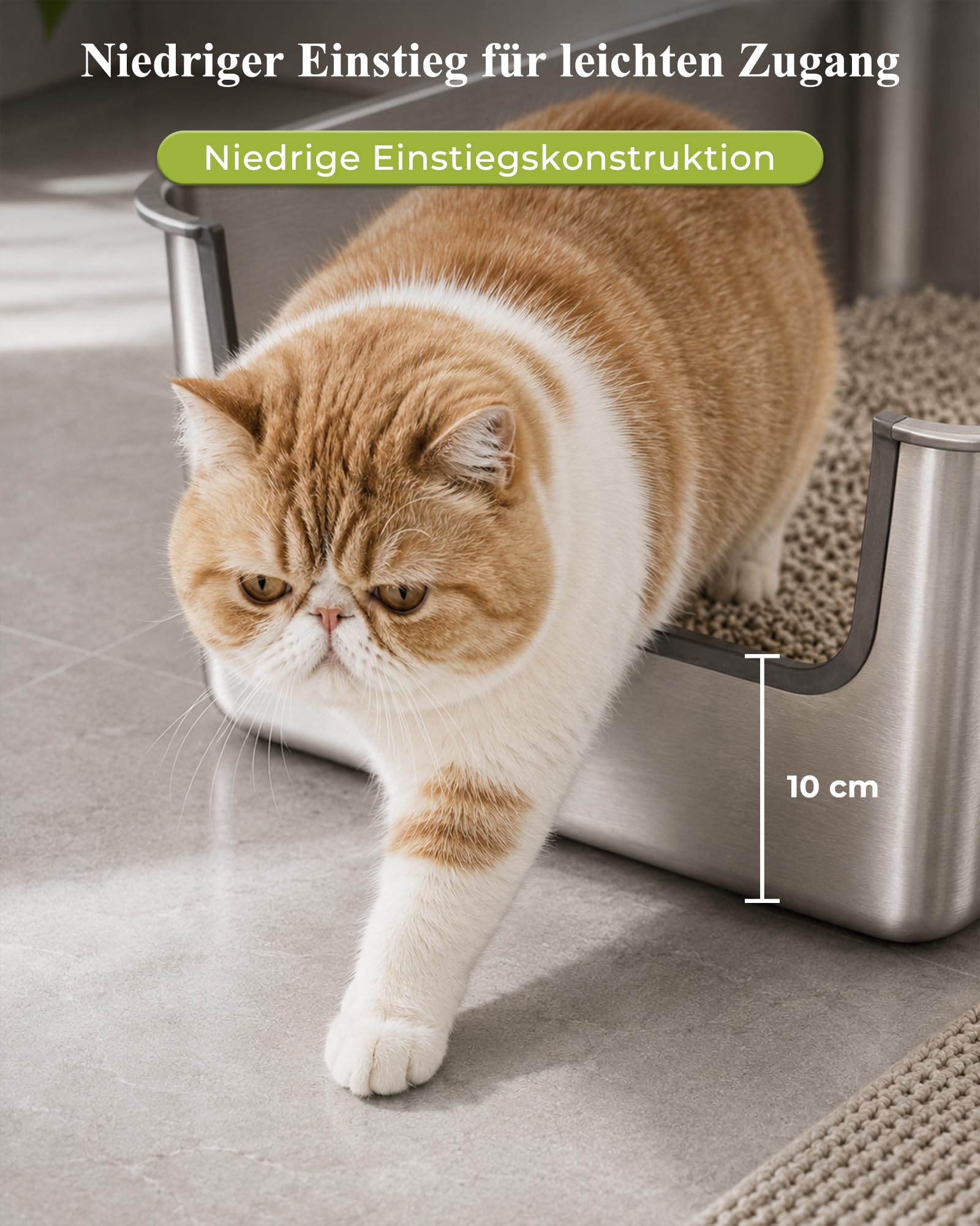 Extra groß Edelstahl Katzenklo 70x50 cm, Jumbo mit niedrigem Einstieg | Höhe 20 cm Metall Katzentoilette,Auslaufsichere hohem Rand für Maine Coon, unge und alte Katzen, Mehrkatzenhaushalte