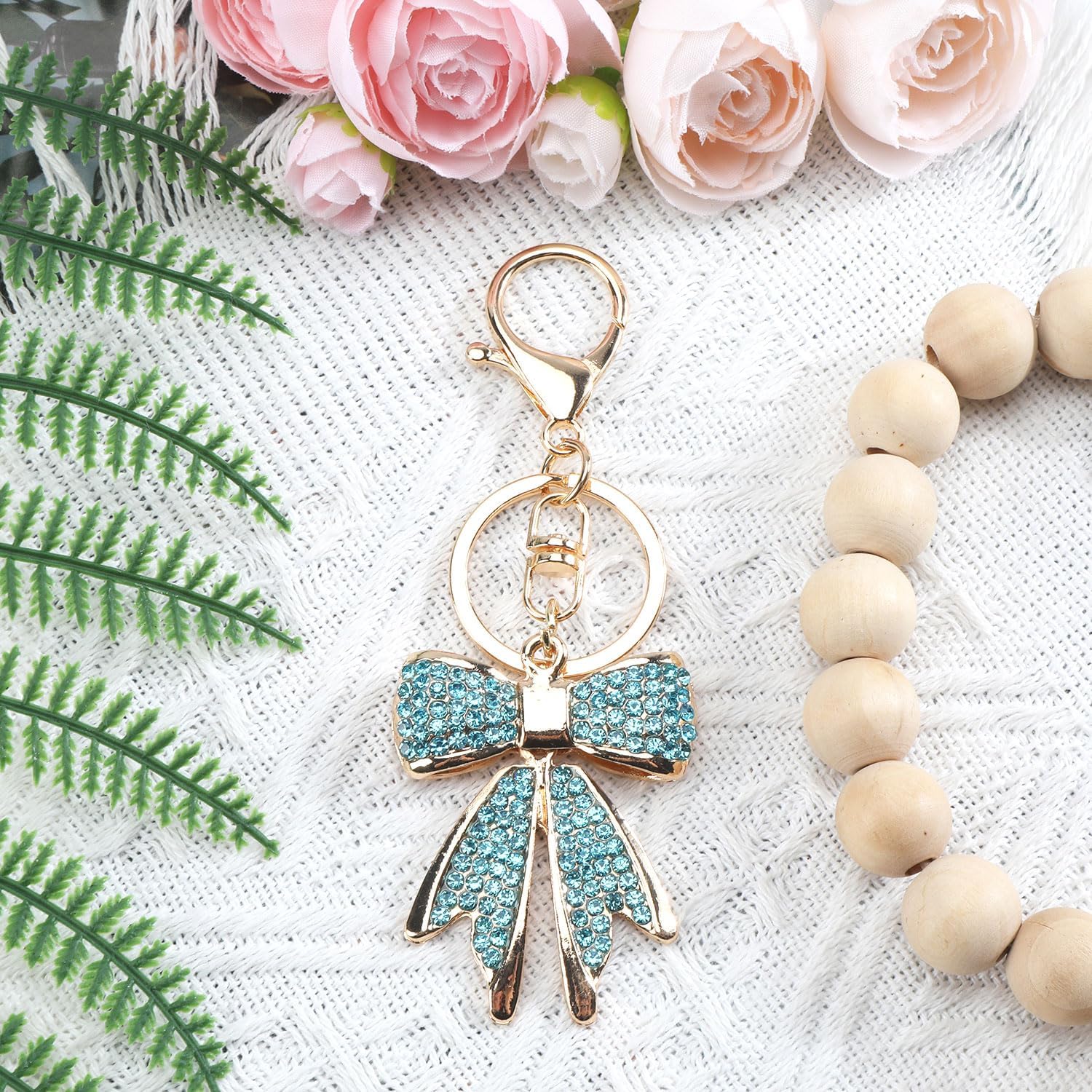 Bow Keychain,Rhinestone Bow Bag Charm for Keys Purse Handbag,Sparkling Keychain for Women Birthday Christmas Valentine - Image 2