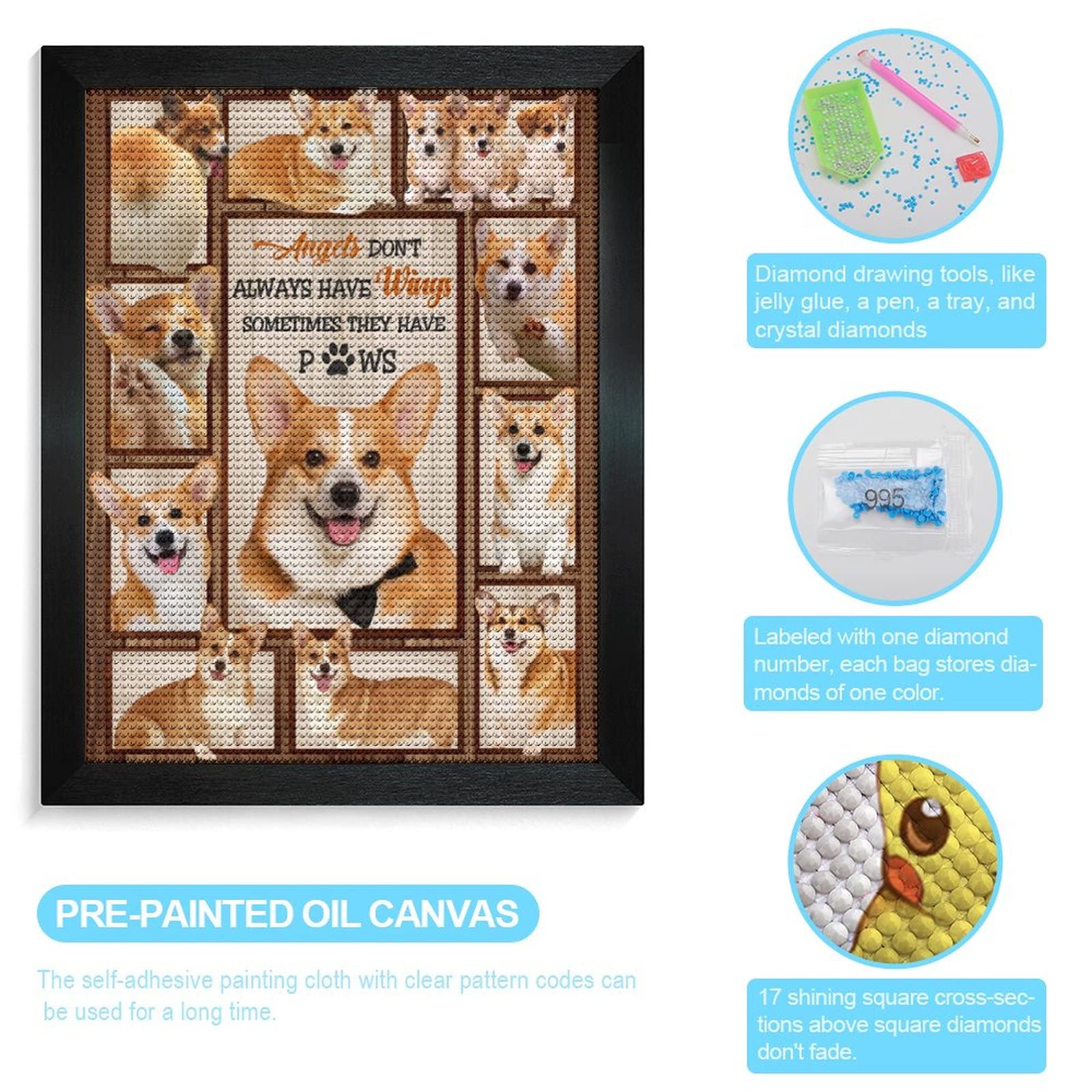 Amazon.co.jp: Angels Pows コーギー コラージュ ダイヤモンドアート