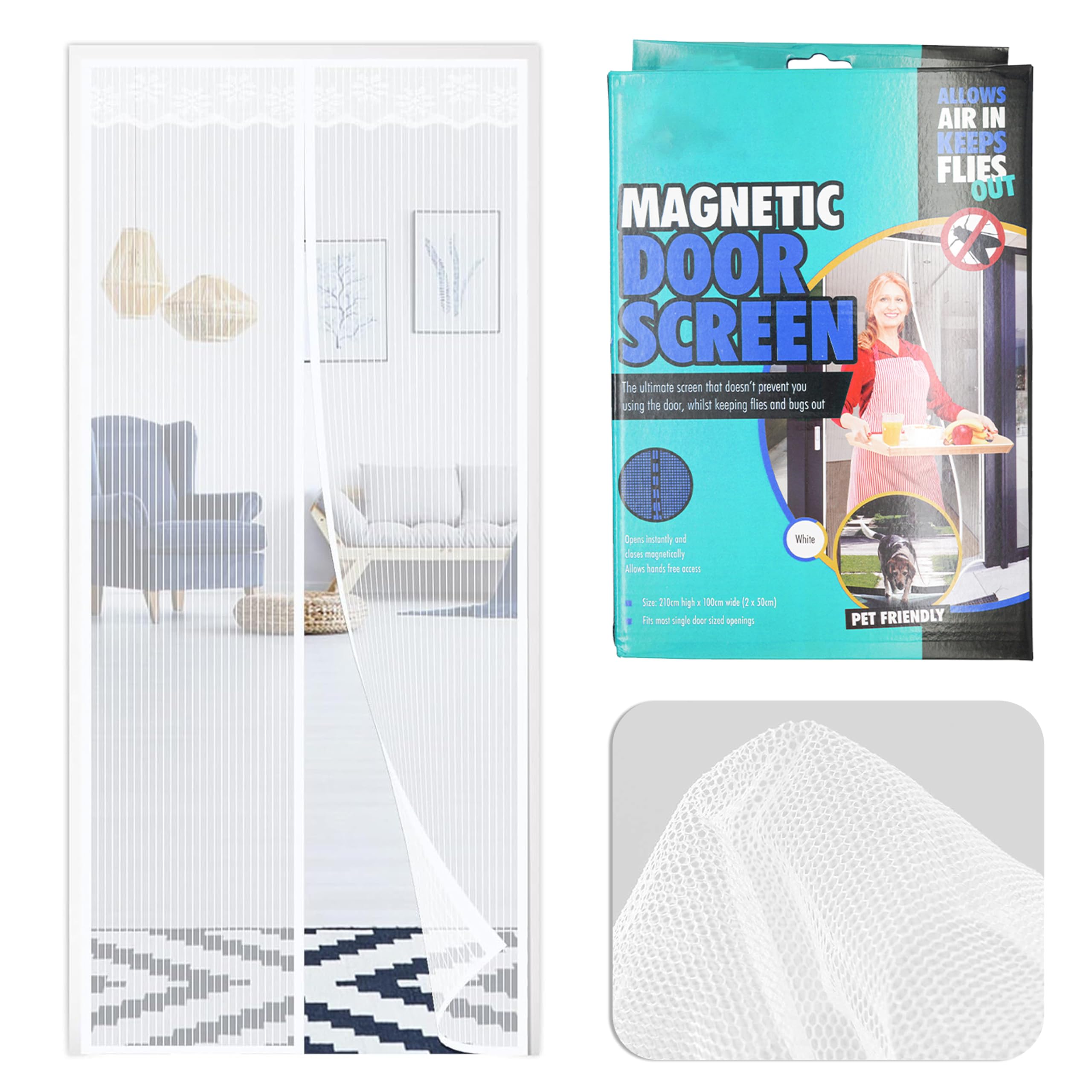 Magnetic Fly Screens for Door Screen | 210 x 100cm | Mesh White Curtain Fits for Door, Magnetic Door Screen, Summer Ventilation Keep Away from Mosquitoes Insects