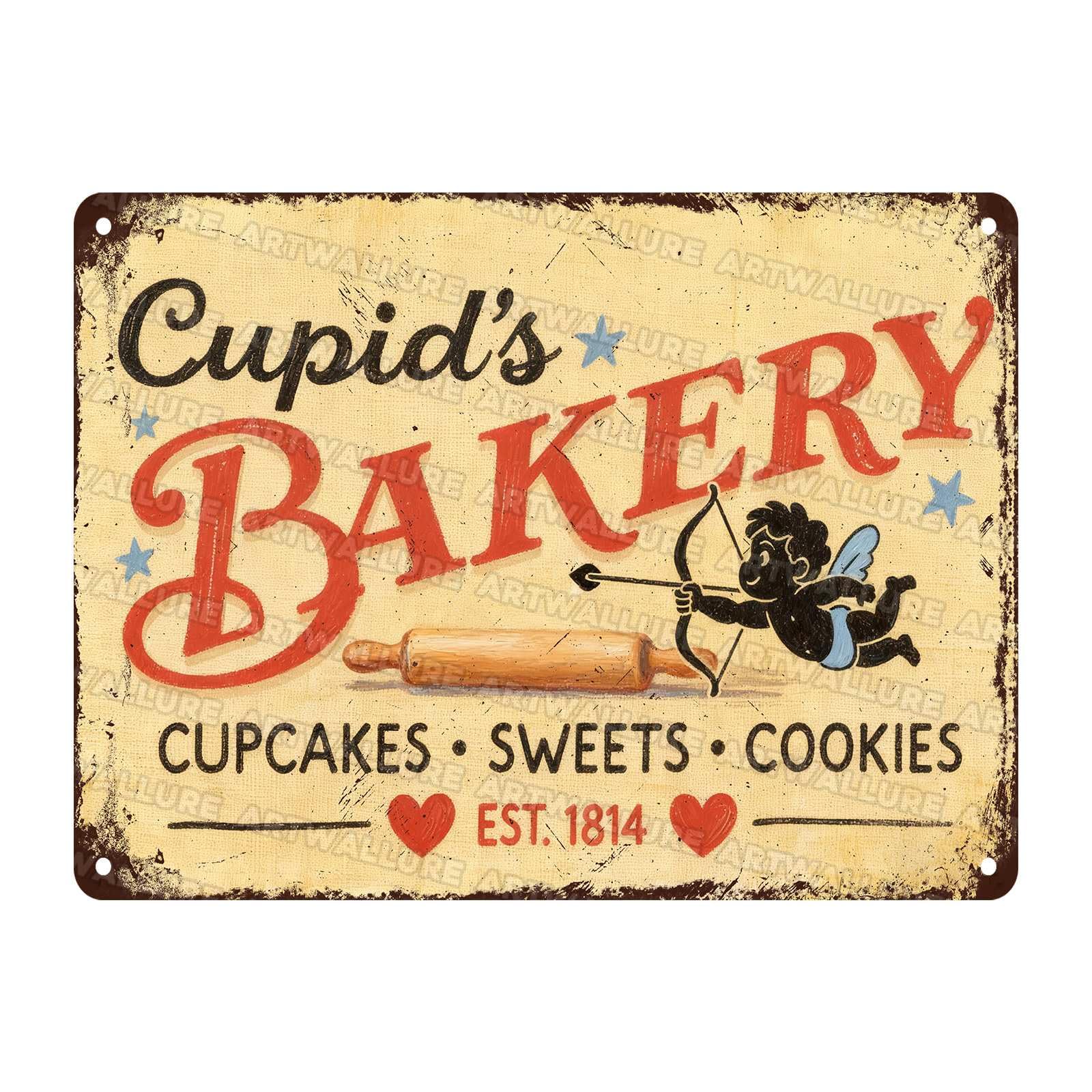 Vintage Cupid Bakery Metal Sign Country Style Valentine Decor Tinplate Wall Art For Home Bar Cafe Farmhouse Kitchen 12x16Inch