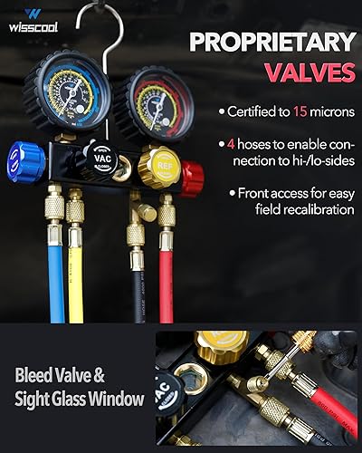 Miniatura 2 de 4.5cfm AC - Juego de bomba de vacío de 4 vías, 110 V 13 hp HVAC bomba de vacío de aire HVAC Kit de manómetro con 4 mangueras adaptadores accesorios