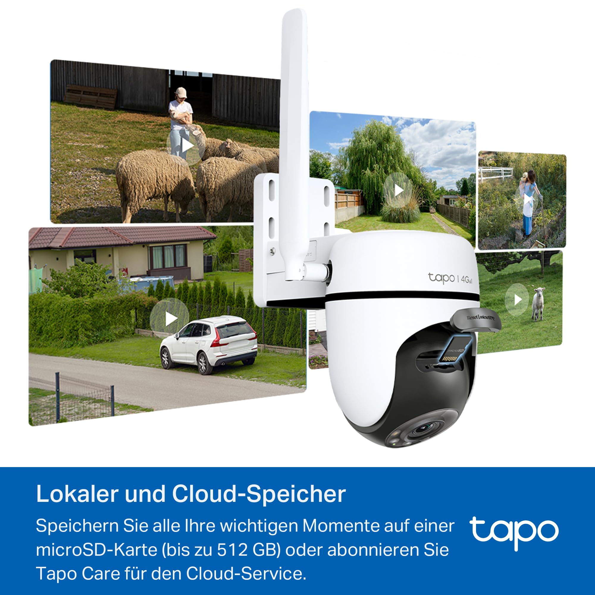 Tapo C501GW 360° 4G LTE Überwachungskamera mit SIM-Kartenslot, kein WLAN erforderlich, Starlight farbige Nachtsicht, AI-Erkennung, DC/PoE-Stromversorgung, IP66, lokaler und Cloud-Speicher, kein WLAN