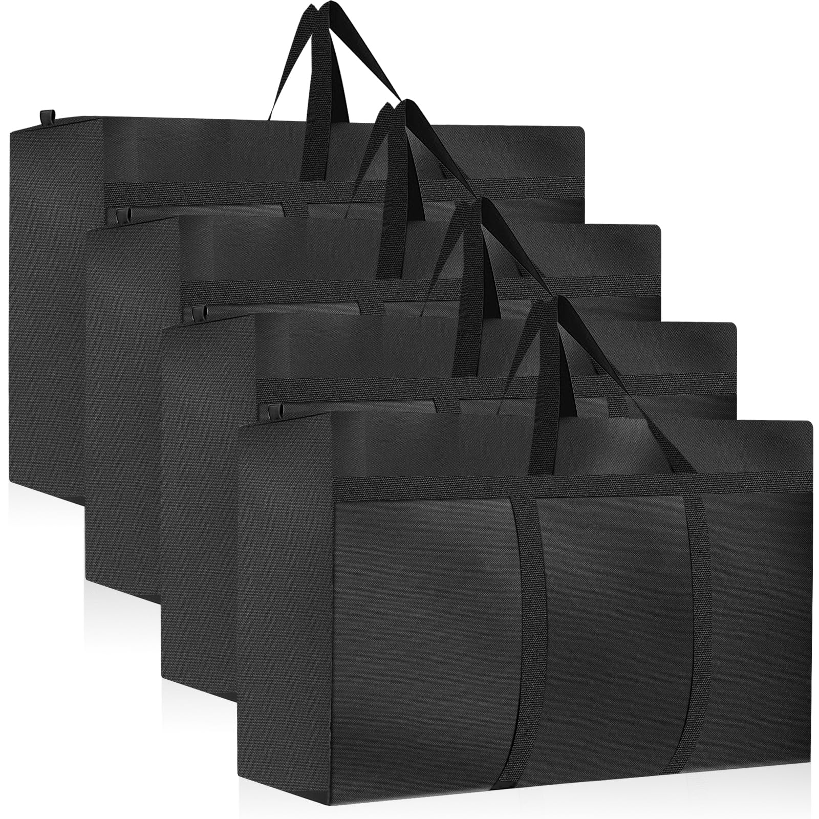 Akamino 4 Pack Storage Bags Large Strong,600D Oxford Waterproof Big Moving Bags with Lid & Zips,125L Under Bed Storage Box Heavy Duty Duvet Bag for Moving House Clothes Storage Travelling,Black