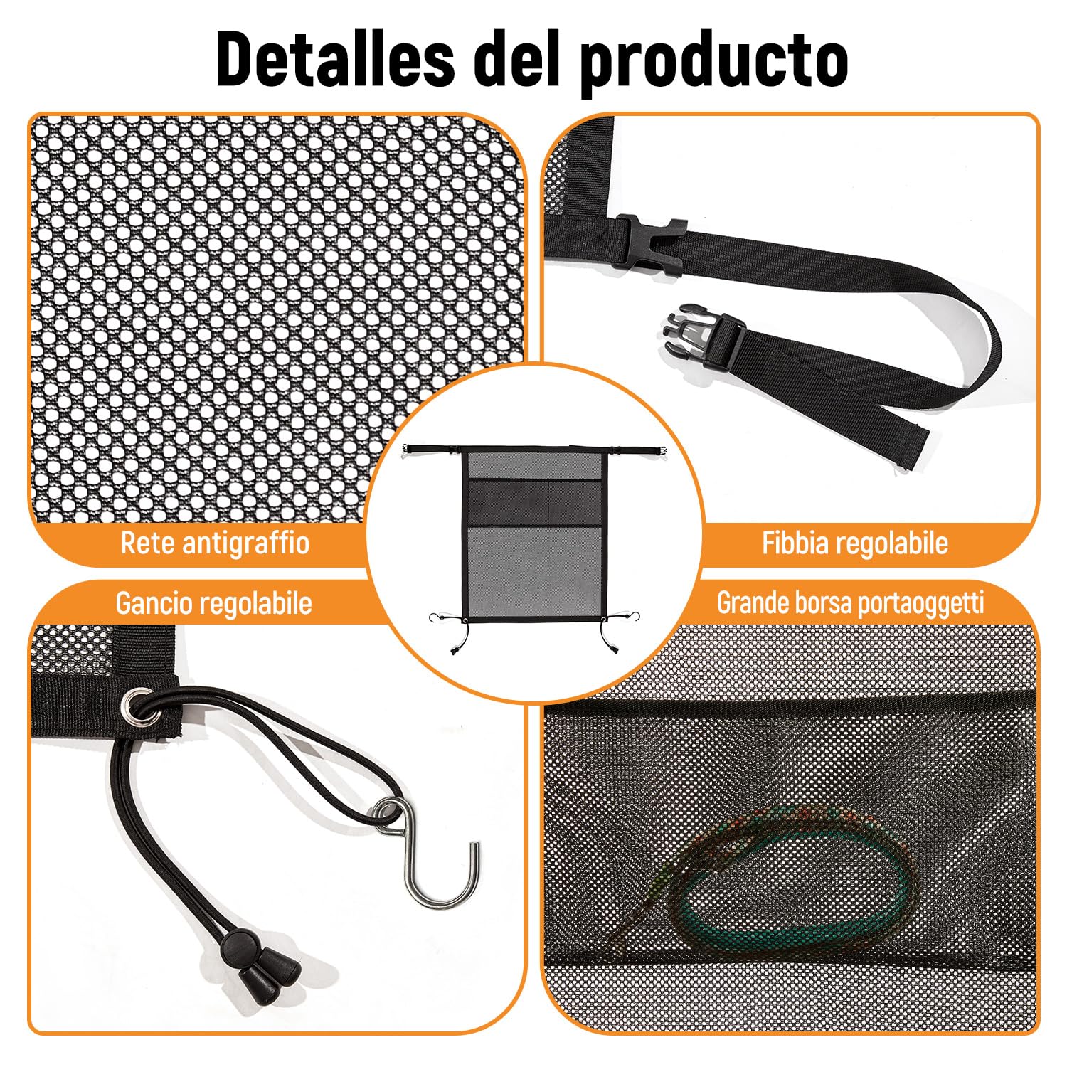 GGW Griglia per Cani per Auto con Tasche portaoggetti per Cani – Rete di separazione per Sedile Anteriore, barriera di Sicurezza Contro Il Cane dal Sedile Posteriore, Universale