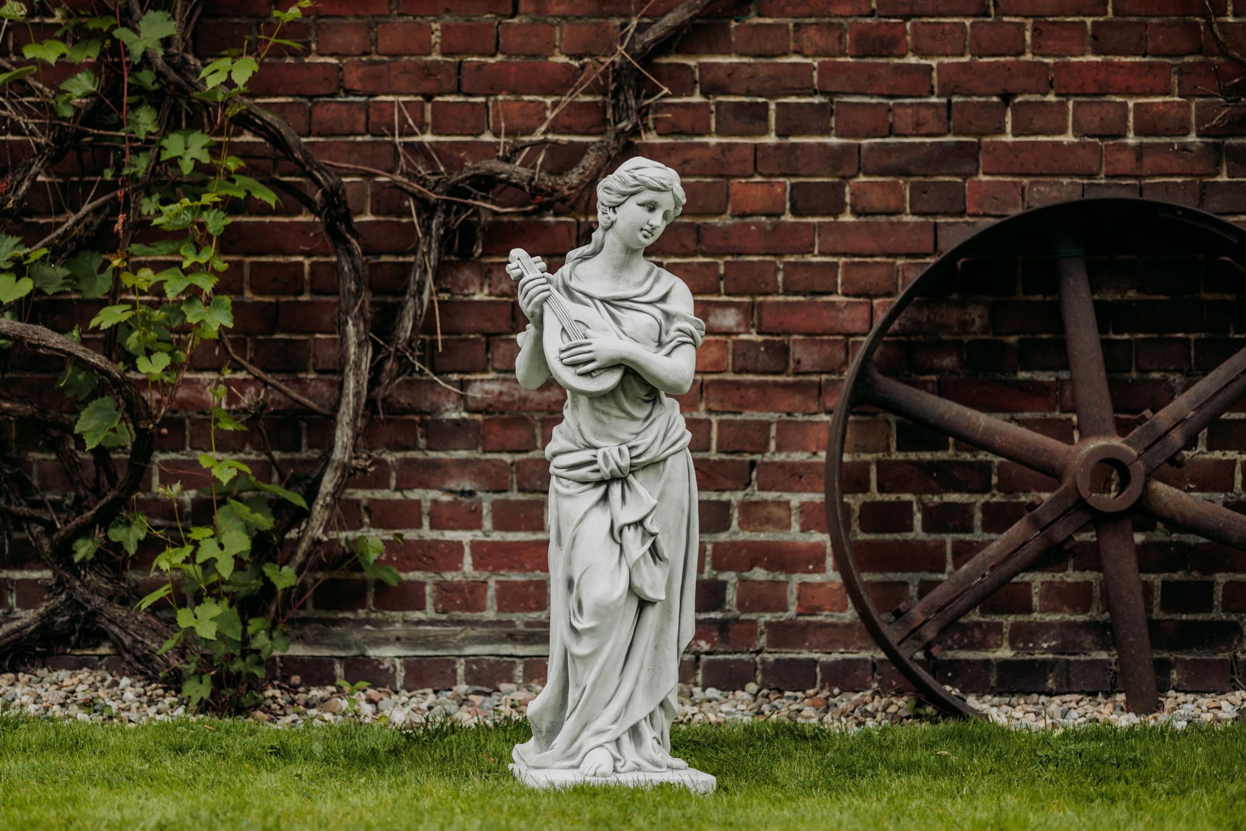gartendekoparadies.de Statue der Euterpe mit Mandoline, Steinfigur, H. 117 cm, 98 kg, Grau, frostsicher aus Steinguss für Außenbereich