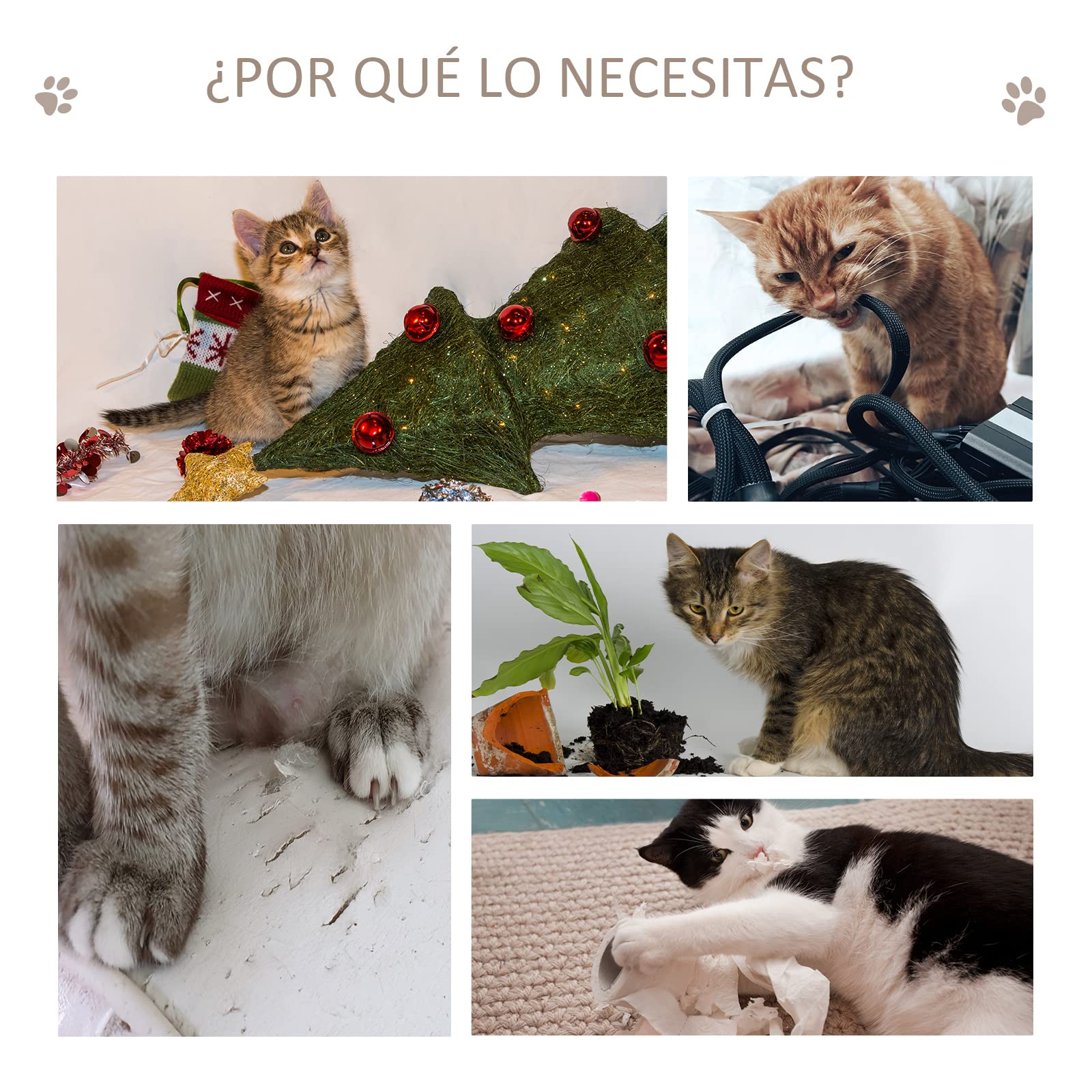 PawHut Árbol Rascador para Gatos Torre de Gato 71,5x49,5x120 cm Natural | de Madera, con Cueva, Plataformas, Postes Rascadores de Sisal, Cojines de Felpa Suave, Bolas Colgantes