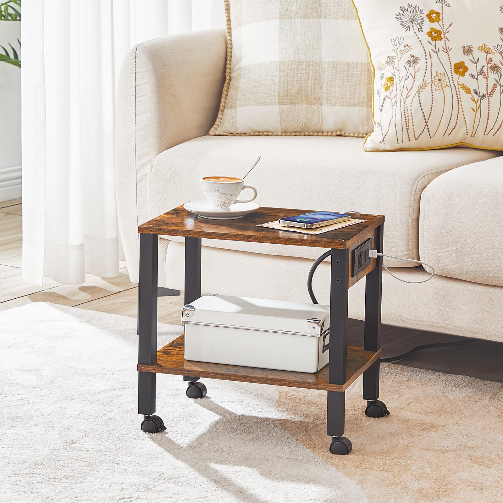 HOOBRO 2-Tier Printer Stand with Charging Station Under Desk Printer Table Printer Cart with Storage Shelves Shelf for — view 4