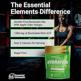 Essential Elements Hydration Packets - Yuzu Lime Pack - Sugar Free Electrolytes Powder Packets - 25 Stick Packs of Electrolytes Powder No Sugar - Hydration Drink - with ACV & Vitamin C