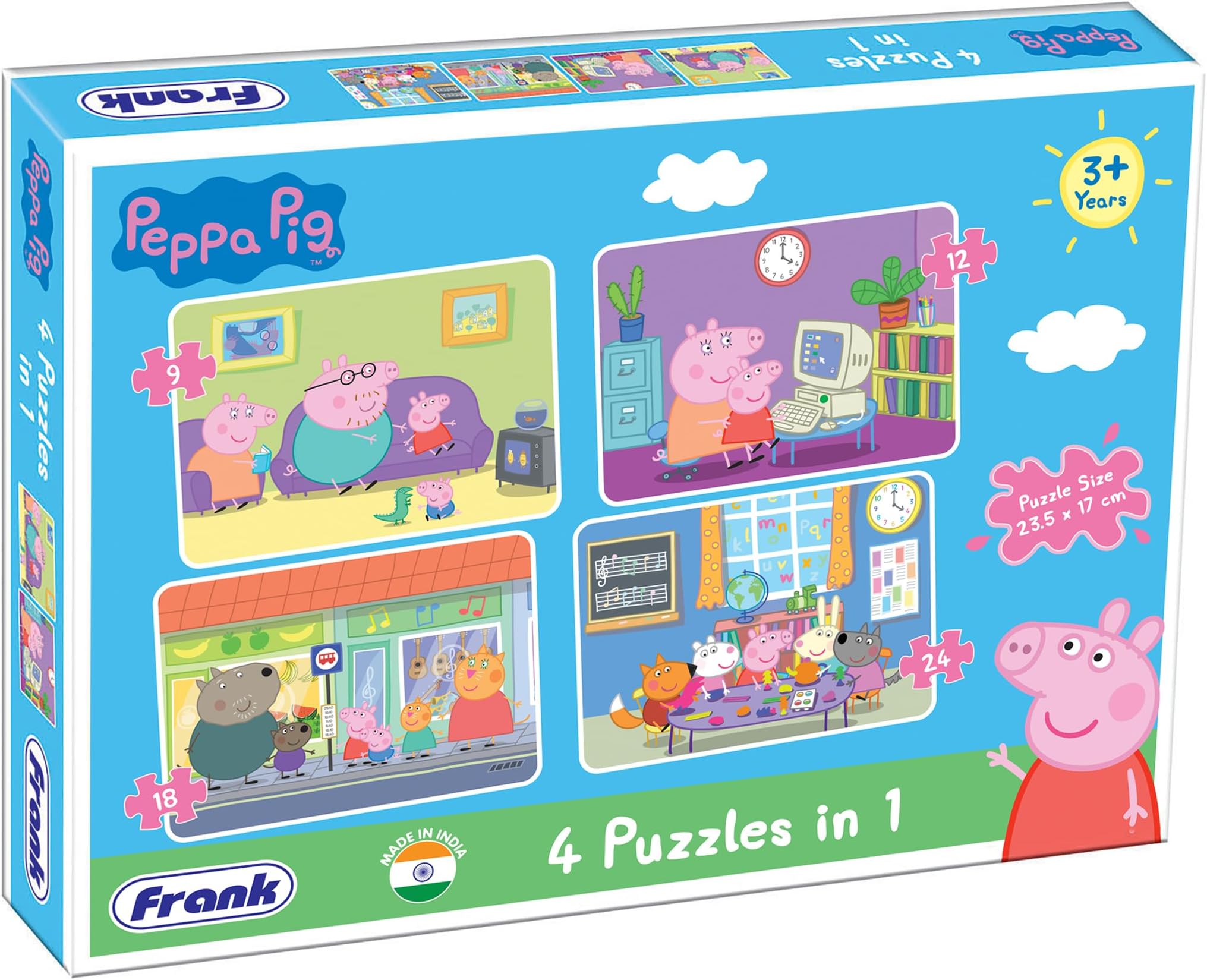 Frank Peppa Pig - Set of 4 Jigsaw Puzzles for Kids Above 3 Years | Educational and Fun Puzzle Games for Focus, Memory & Brain Development | Ideal Learning Toys and Gifts for Kids and Preschoolers