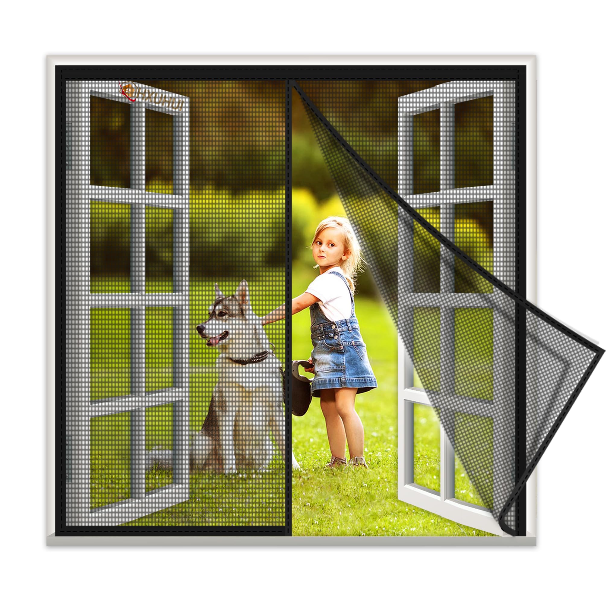 Fliegengitter Magnet Schwarz 235x210cm Magnet Insektenschutz Fenster Moskitonetz mit Klebeband Magnete Automatisch schließen für Küche/Wohnzimmer/Schlafzimmer