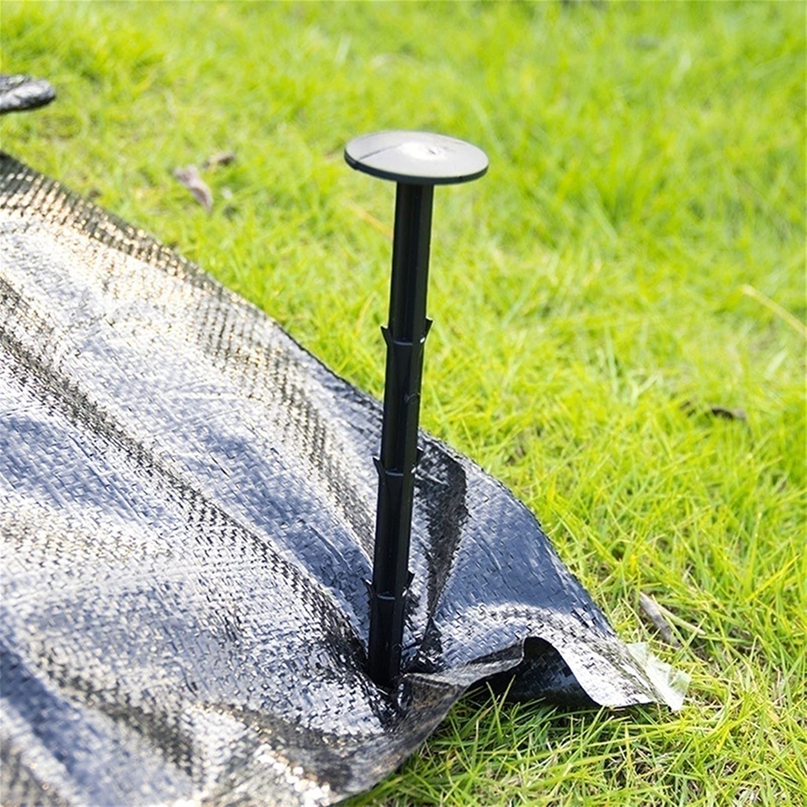 100 estacas de plástico negro para tienda de campaña de jardín de 20 cm, anclajes de tela para control de malezas, geotextil y mantillo, clavijas de jardín duraderas para asegurar la cubierta del