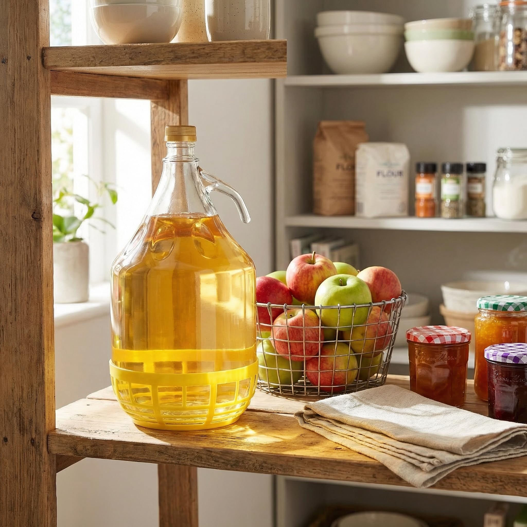 lilawelt24 6 x 5L Glasballon (Gallone) mit Schutzkorb, Schraubverschluss & Henkel - Glasflasche für Wein, Gärung & Saft - EU-Qualität