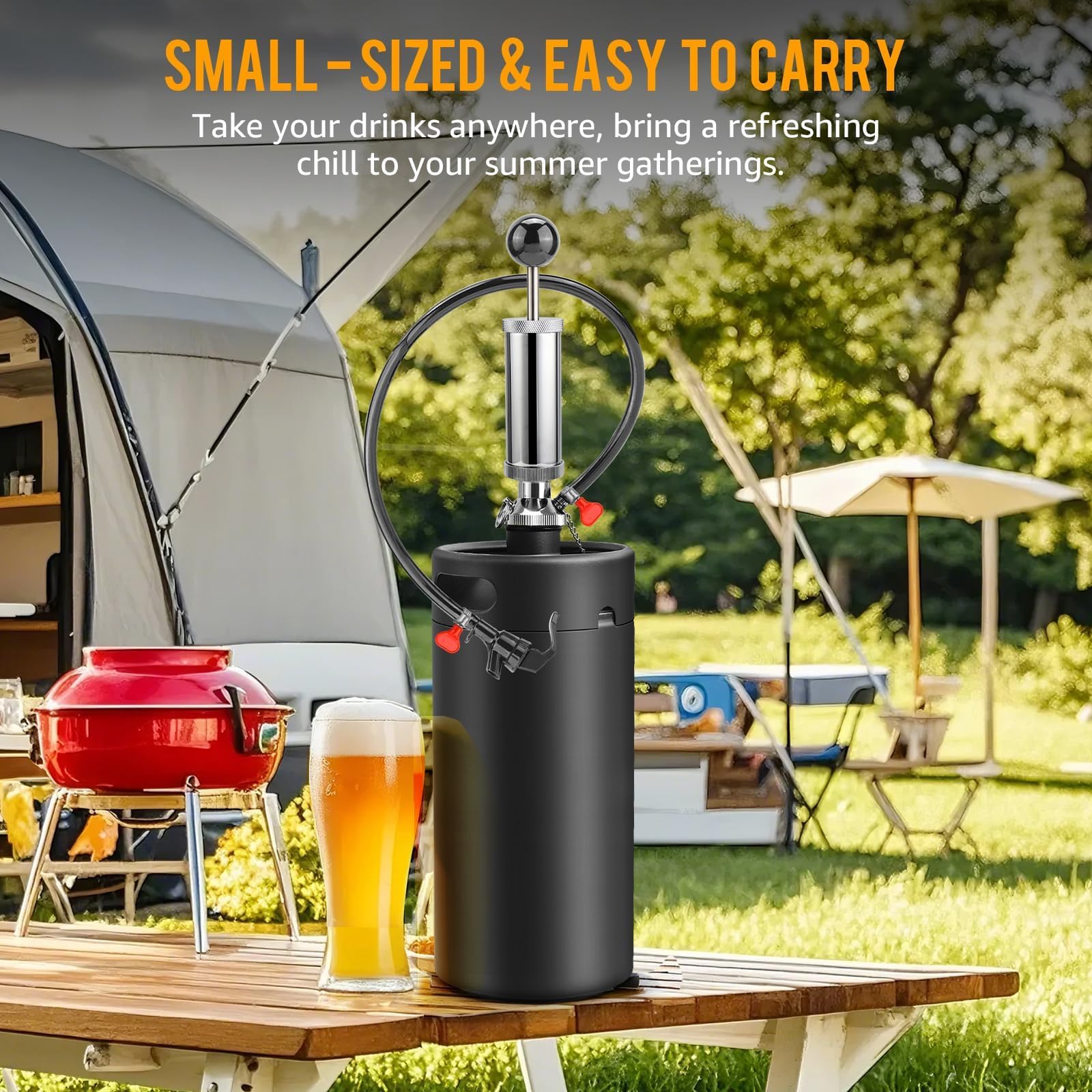 Mini barril de 3.6 L con sistema de bomba de grifo, dispensador de cerveza de barril de acero inoxidable de 128 onzas con bomba de mano, mini cultivador de barril de cerveza, bomba de grifo portátil