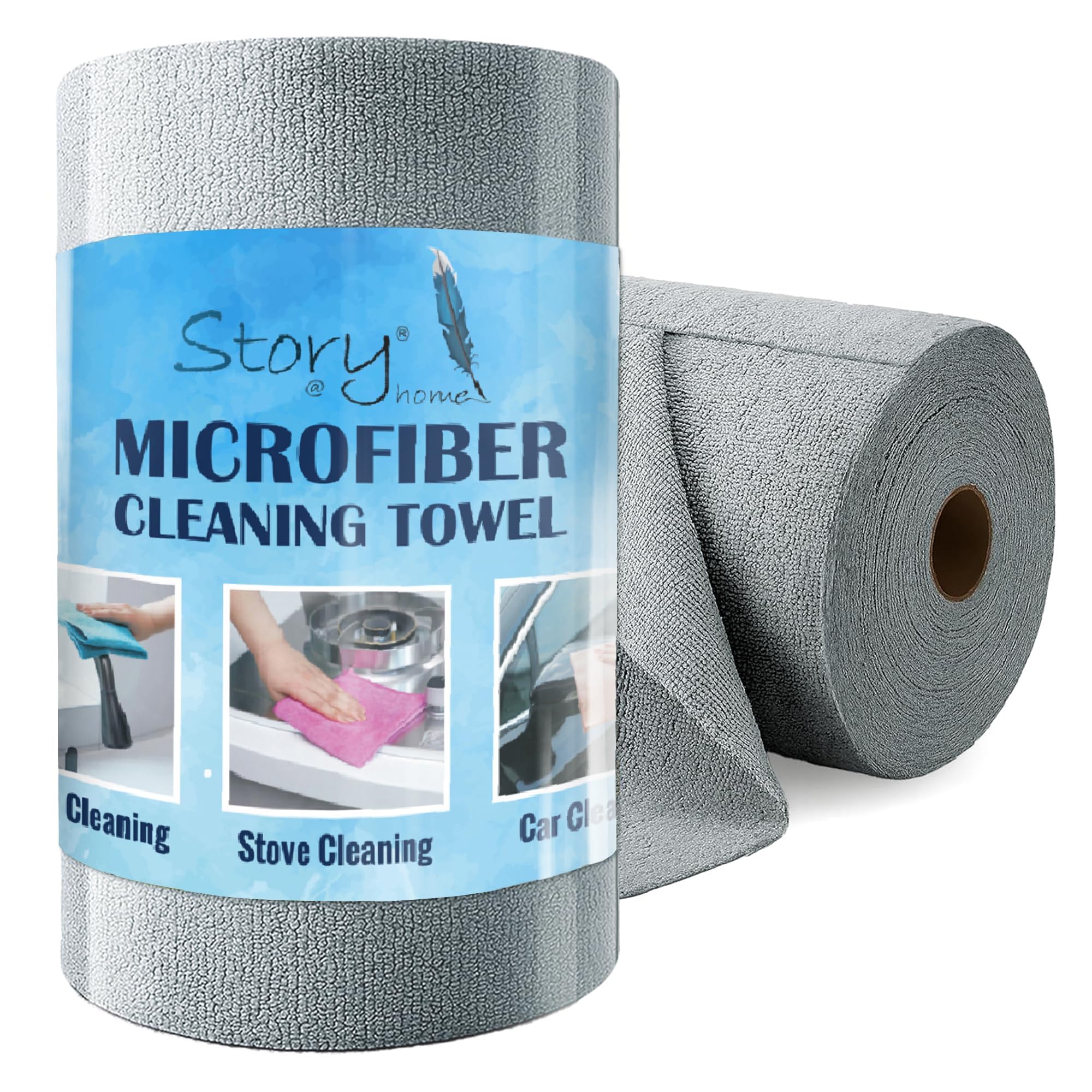 Story@Home Microfiber Cleaning Cloths, 360 GSM Highly Absorbent, Lint and Streak Free, Multi -Purpose Wash Cloth for Kitchen, Car, Window, Stainless Steel | (25 x 25 cm, Grey) Set of 50 pcs, 1 Roll-image-30