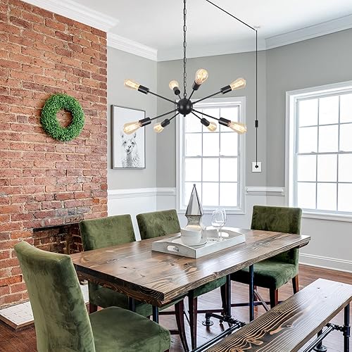 Miniatura 6 de Candelabro negro enchufable con cable de encendidoapagado, lámpara de techo Sputnik, 8 luces, lámpara colgante de isla de cocina, lámpara colgante