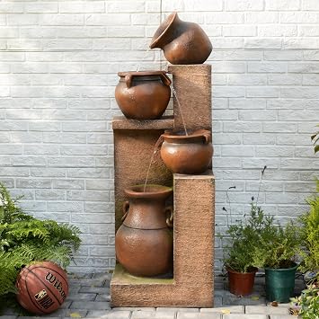 Bumilgar 135cm Large Garden Water Features Outdoor Fountains With LED Lights Pump, 4 Tier Electric Cascading Waterfall Fountain for Patio, Backyard, Deck, Porch and Home Art Decor